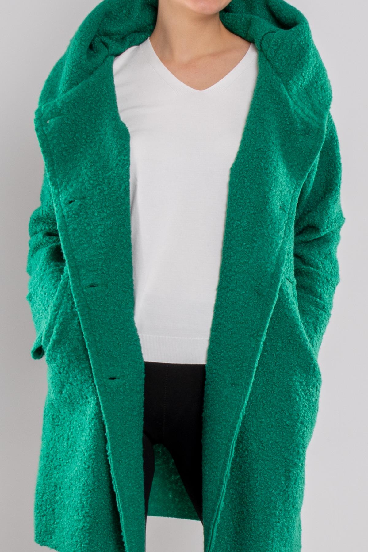 21224 4 Düğmeli Kapüşonlu Keçe Kaban