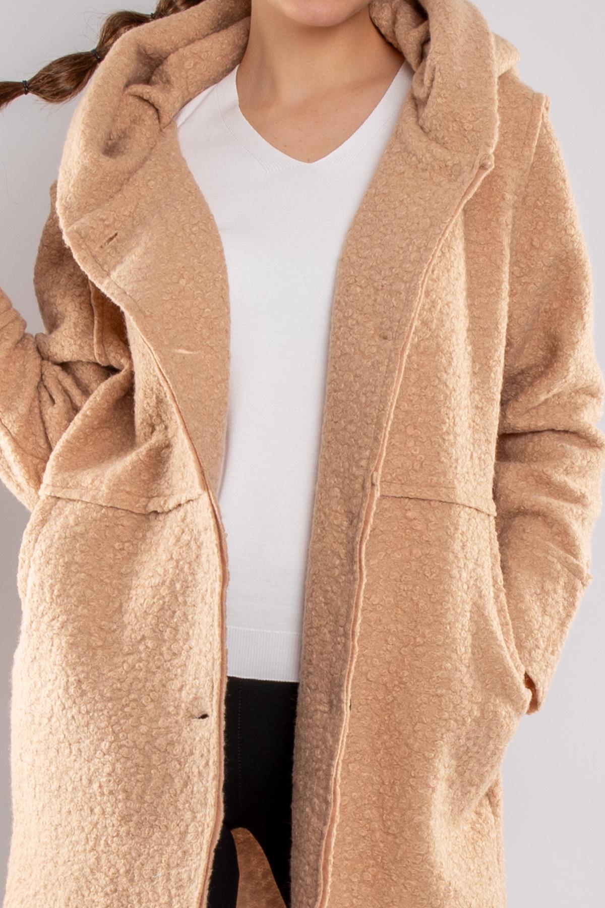 21224 4 Düğmeli Kapüşonlu Keçe Kaban