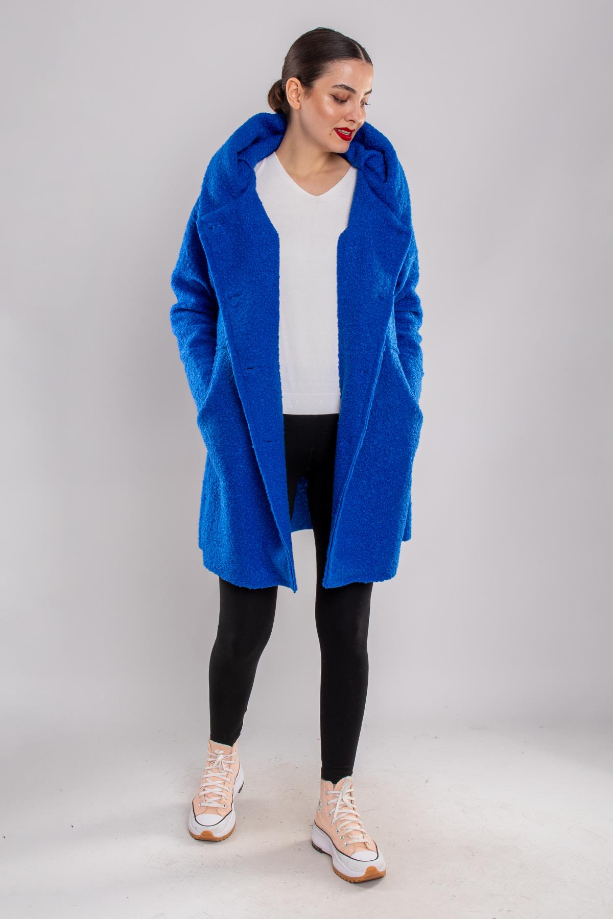 21224 4 Düğmeli Kapüşonlu Keçe Kaban