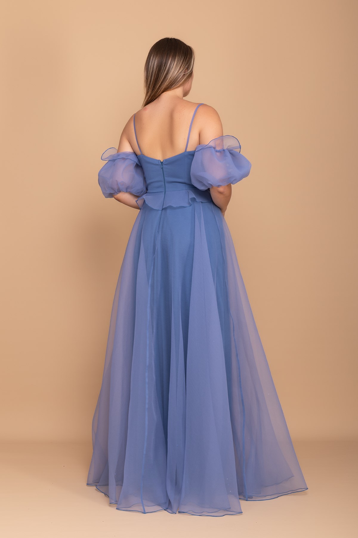 21248 Organze Tül Straplez Takma Kol Çiçekli İp Askı Nişanlık