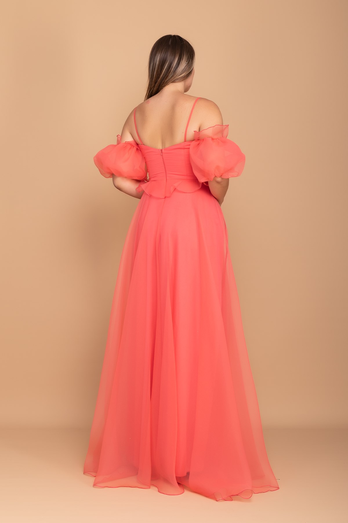 21248 Organze Tül Straplez Takma Kol Çiçekli İp Askı Nişanlık