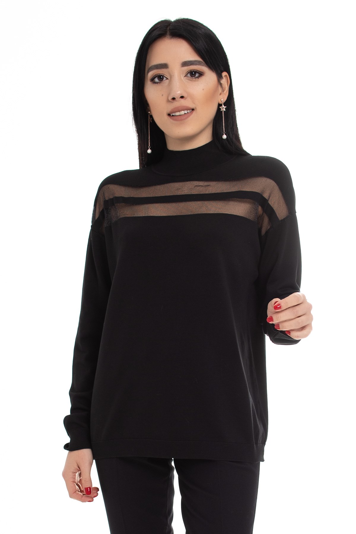 2127 Sim Şerit Detay Balıkçı Yaka Viscon Triko