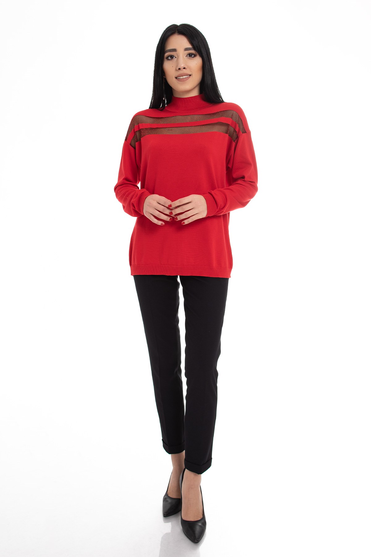 2127 Sim Şerit Detay Balıkçı Yaka Viscon Triko