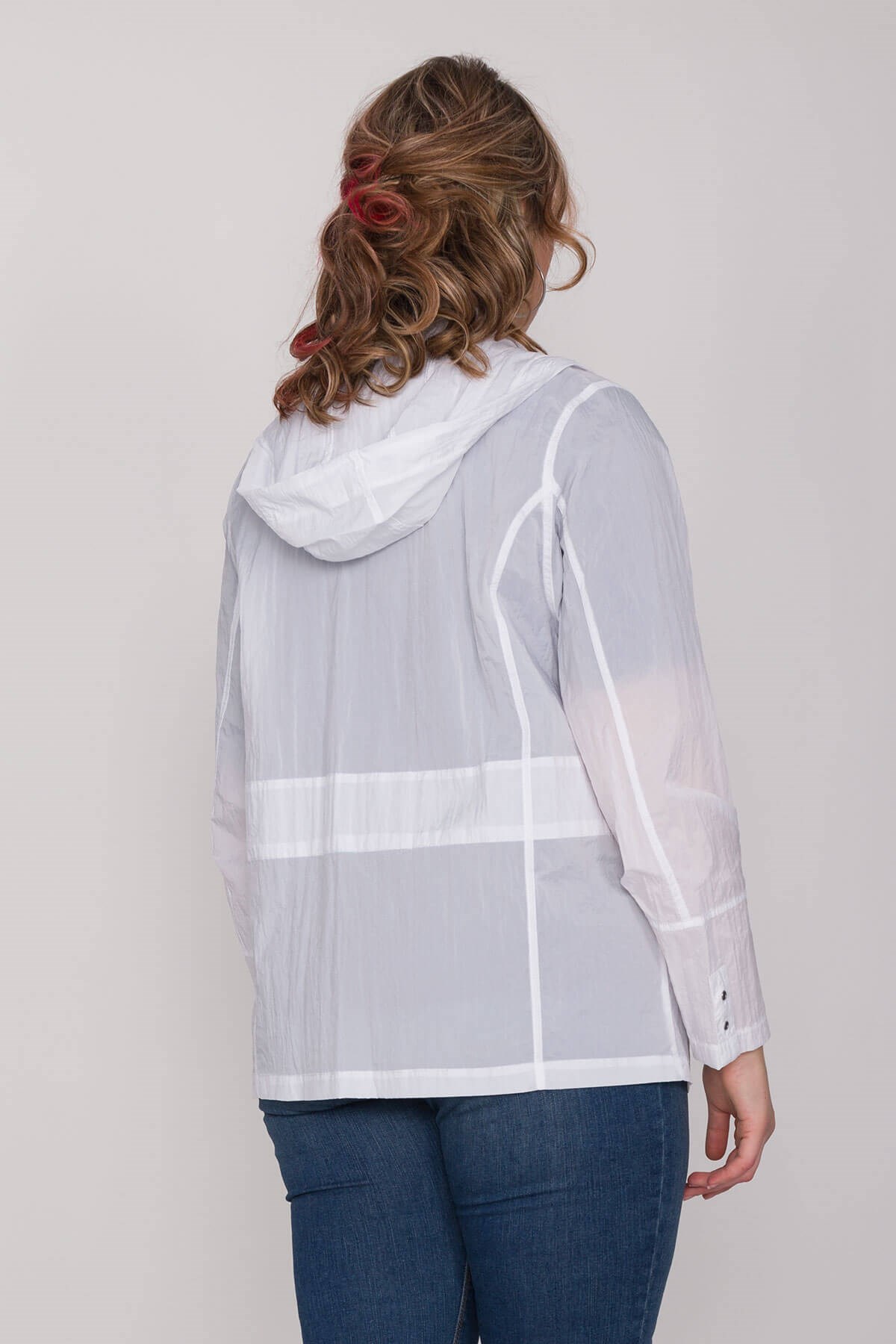 21432 Kapüşonlu Astarsız Krinkıl Kumaş Yağmurluk