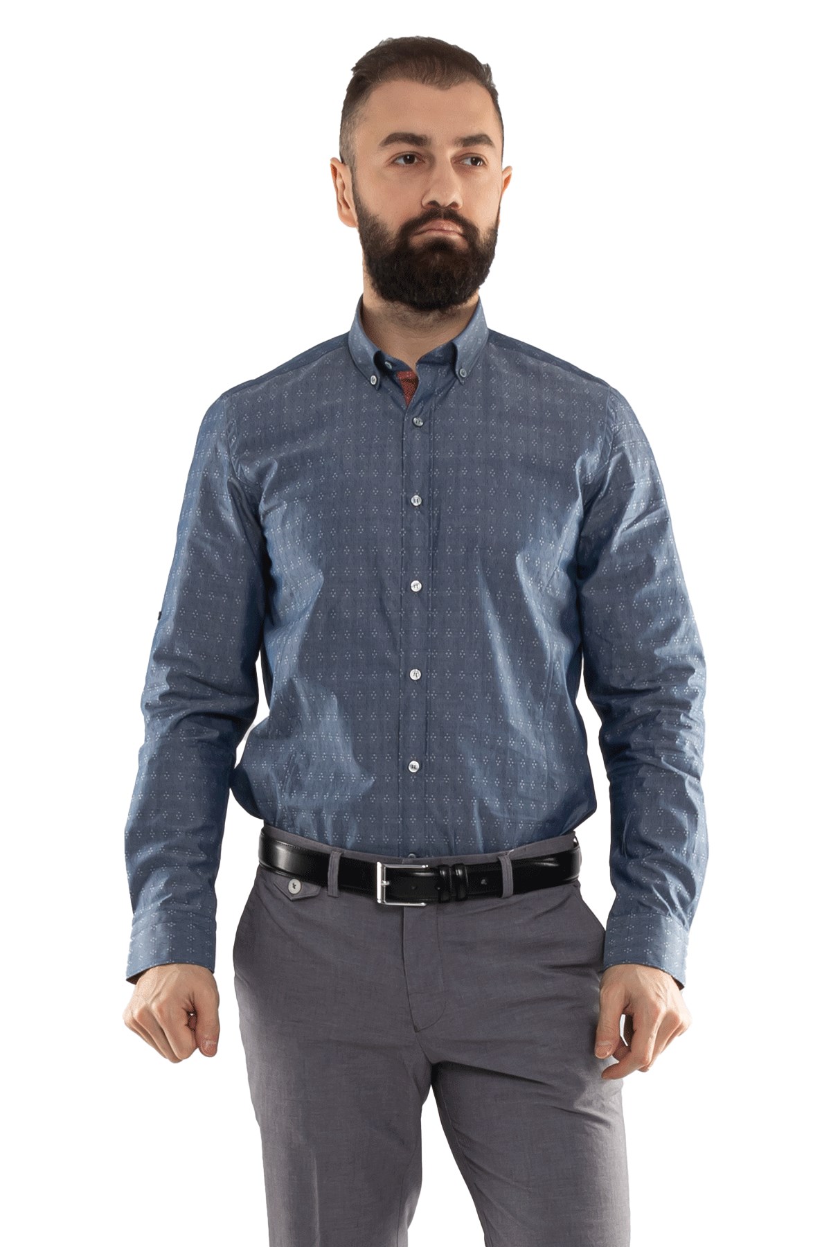 2151 SF Çiçek Desenli Uzun Kol Gömlek