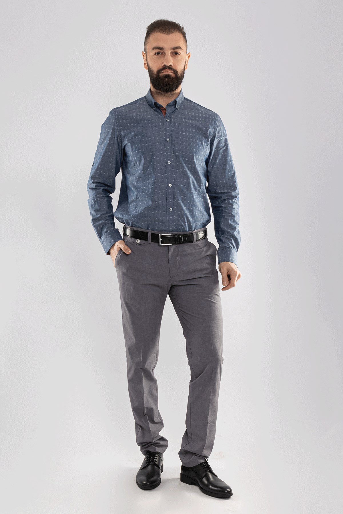 2151 SF Çiçek Desenli Uzun Kol Gömlek