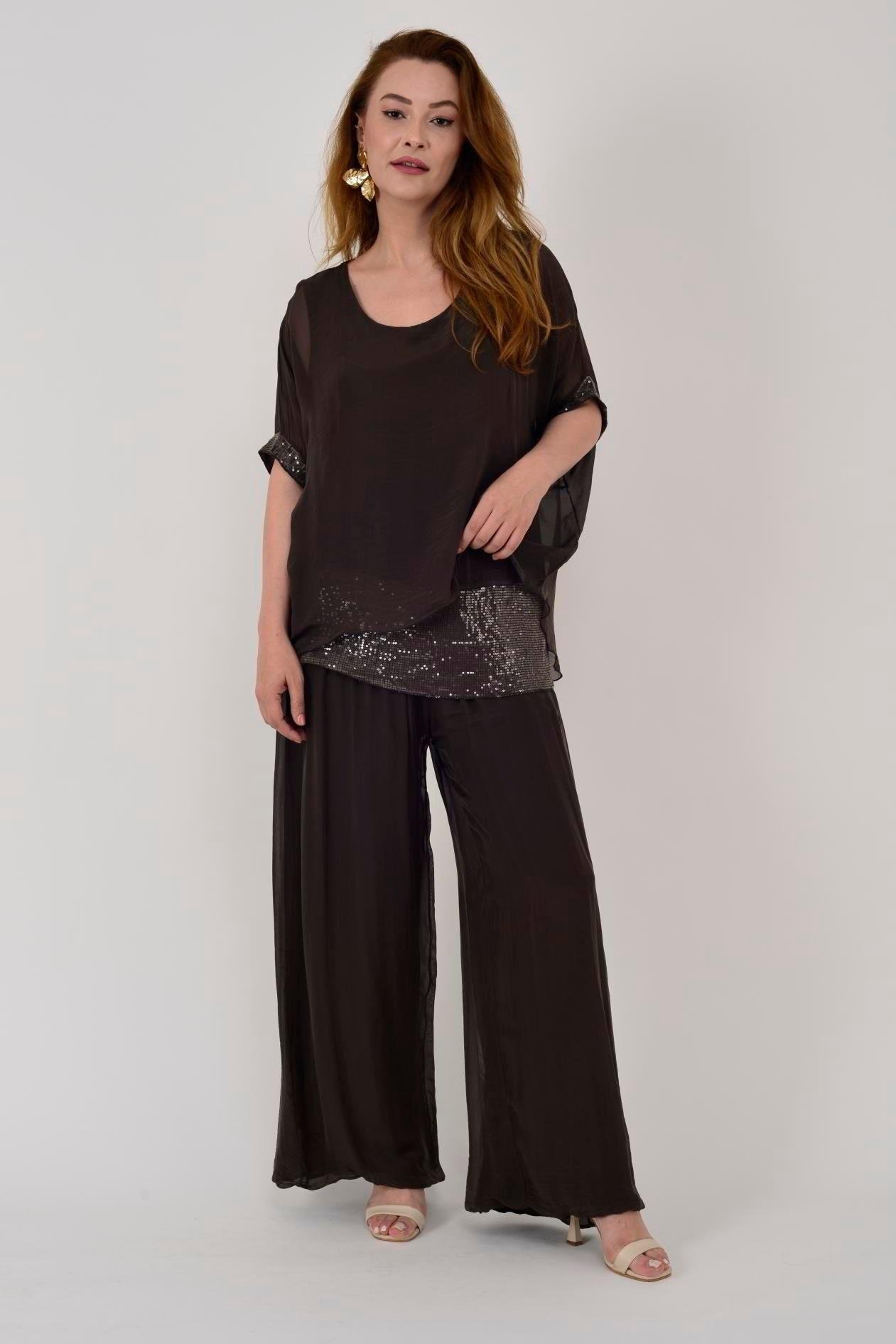 2161 Pulpayet Detay Bluz Pantolon İpek Takım