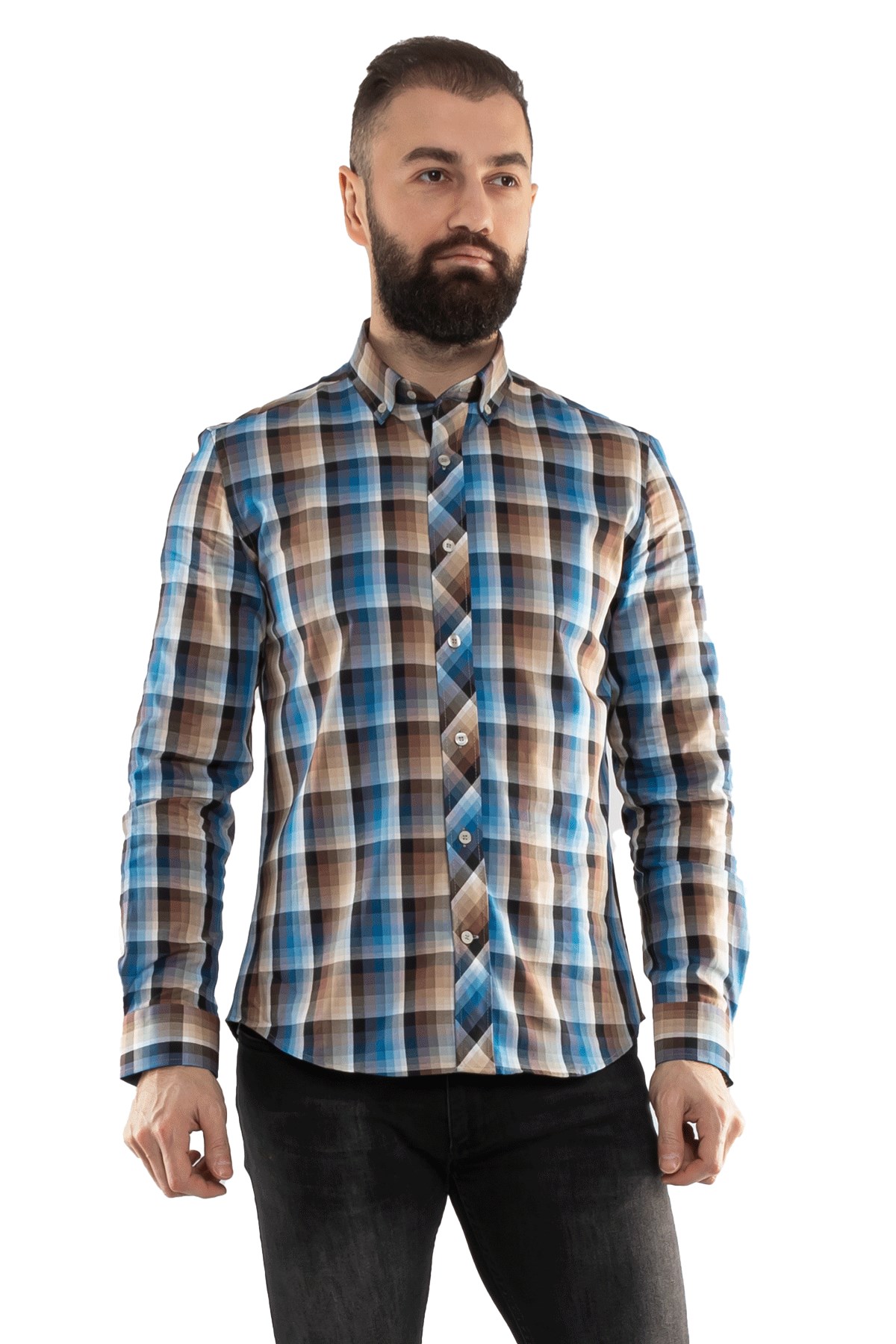 2186 SF KARELİ KARIŞIK RENKLİ GÖMLEK