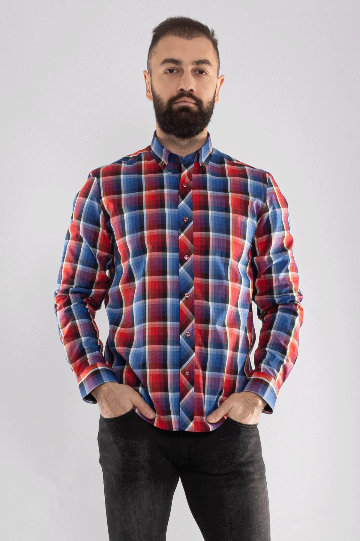 2186 SF KARELİ KARIŞIK RENKLİ GÖMLEK