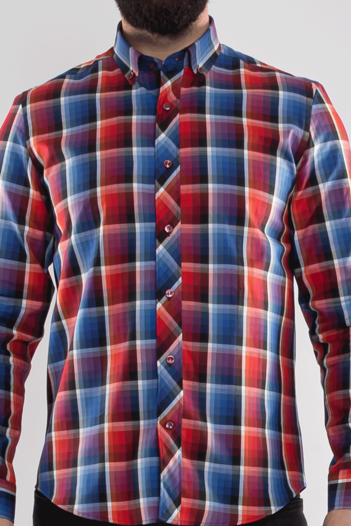 2186 SF KARELİ KARIŞIK RENKLİ GÖMLEK