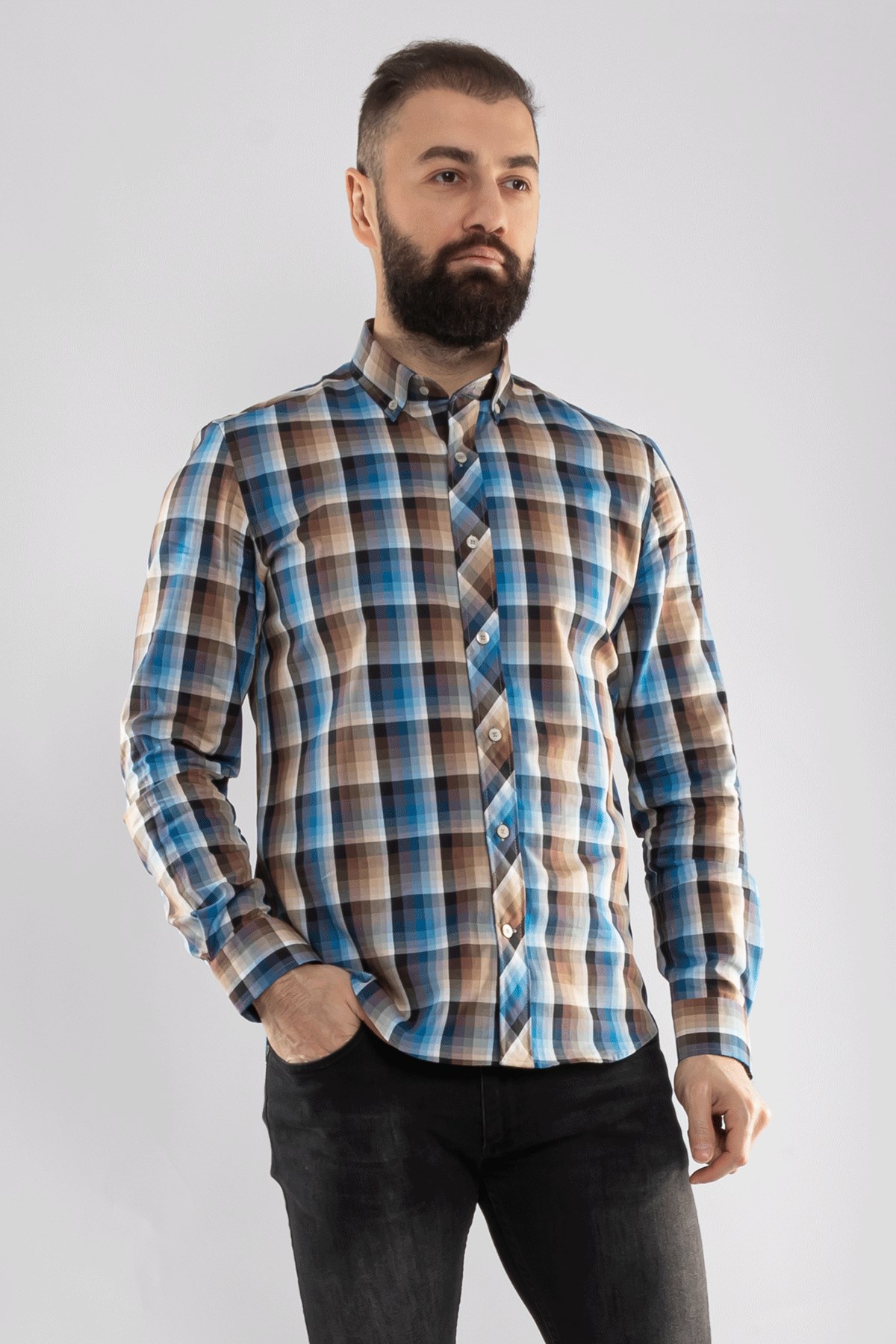 2186 SF KARELİ KARIŞIK RENKLİ GÖMLEK