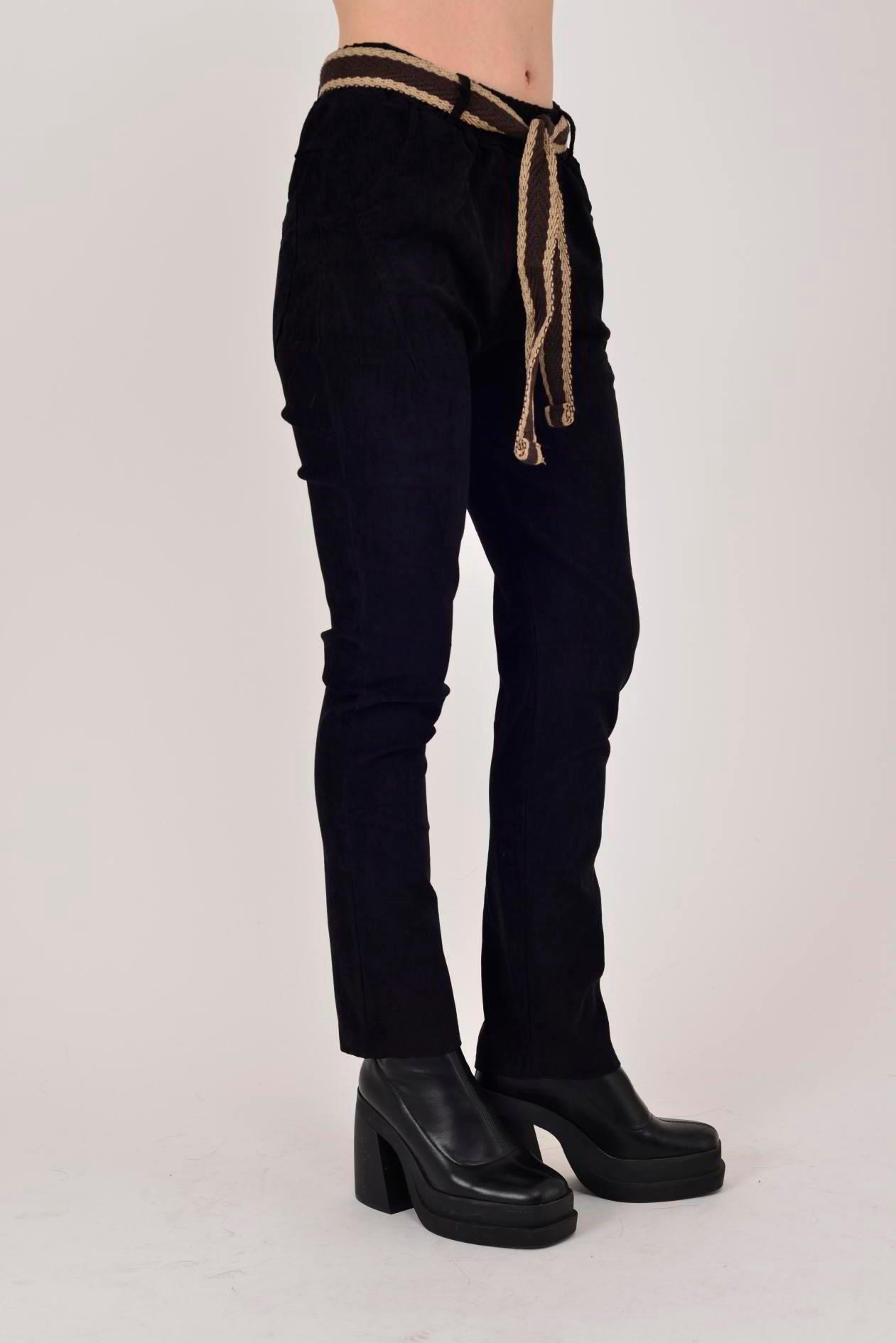 22036 Hasır Kemerli Kadife Pantolon