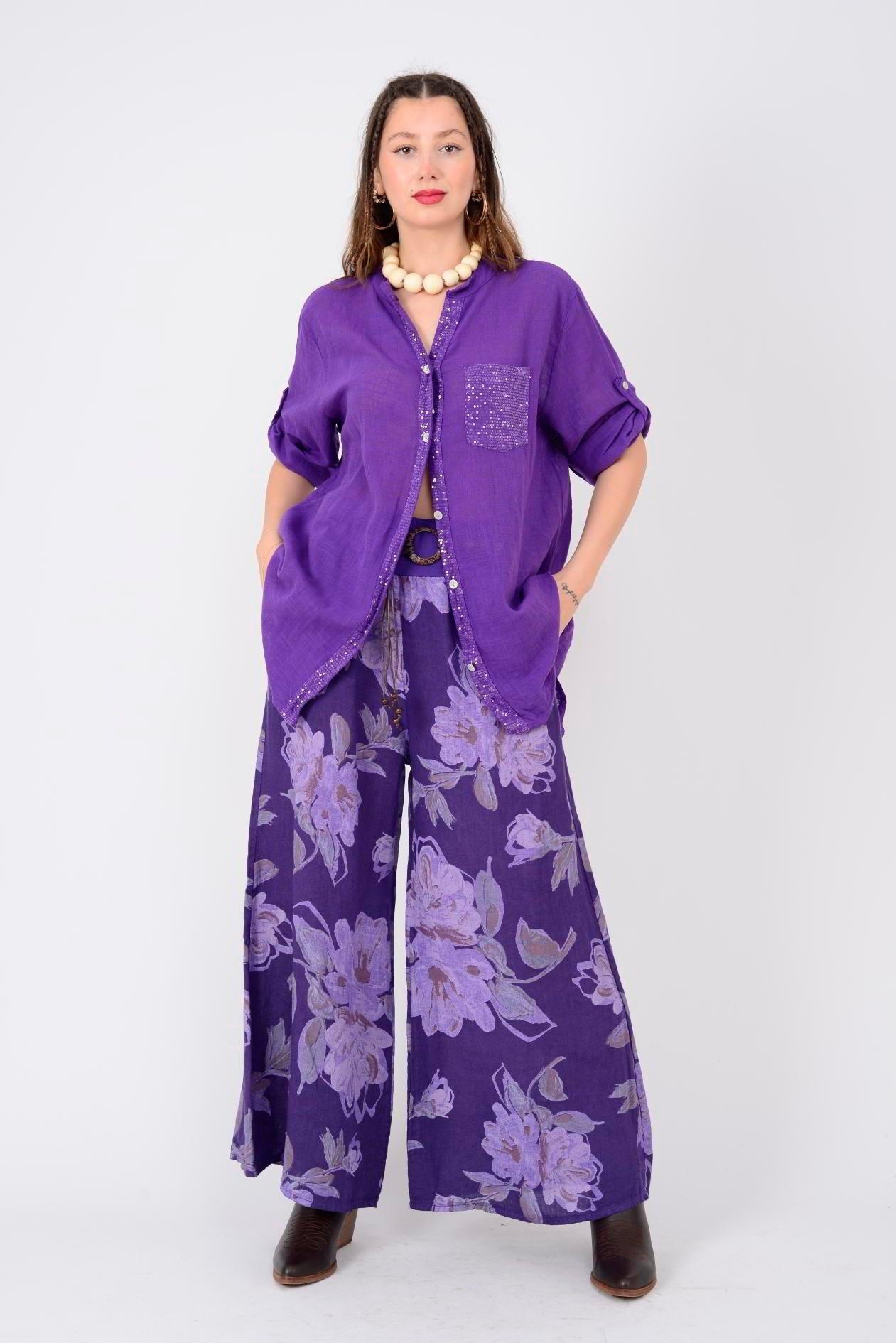 22046 Pul Detaylı 3 Düğmeli Keten Gömlek