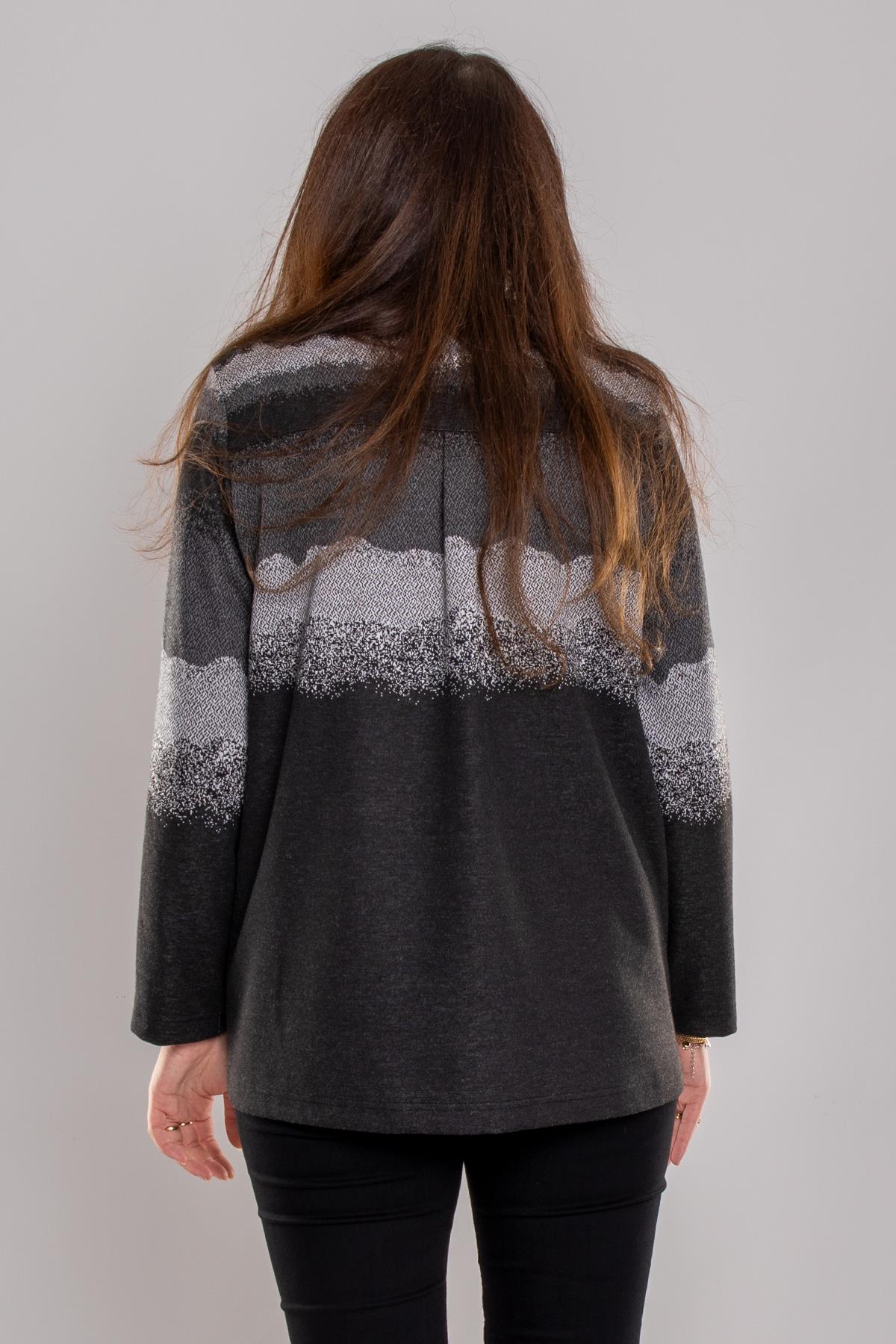 2208 Büyük Beden Degrade Yaka Fermuarlı Viscon Bluz