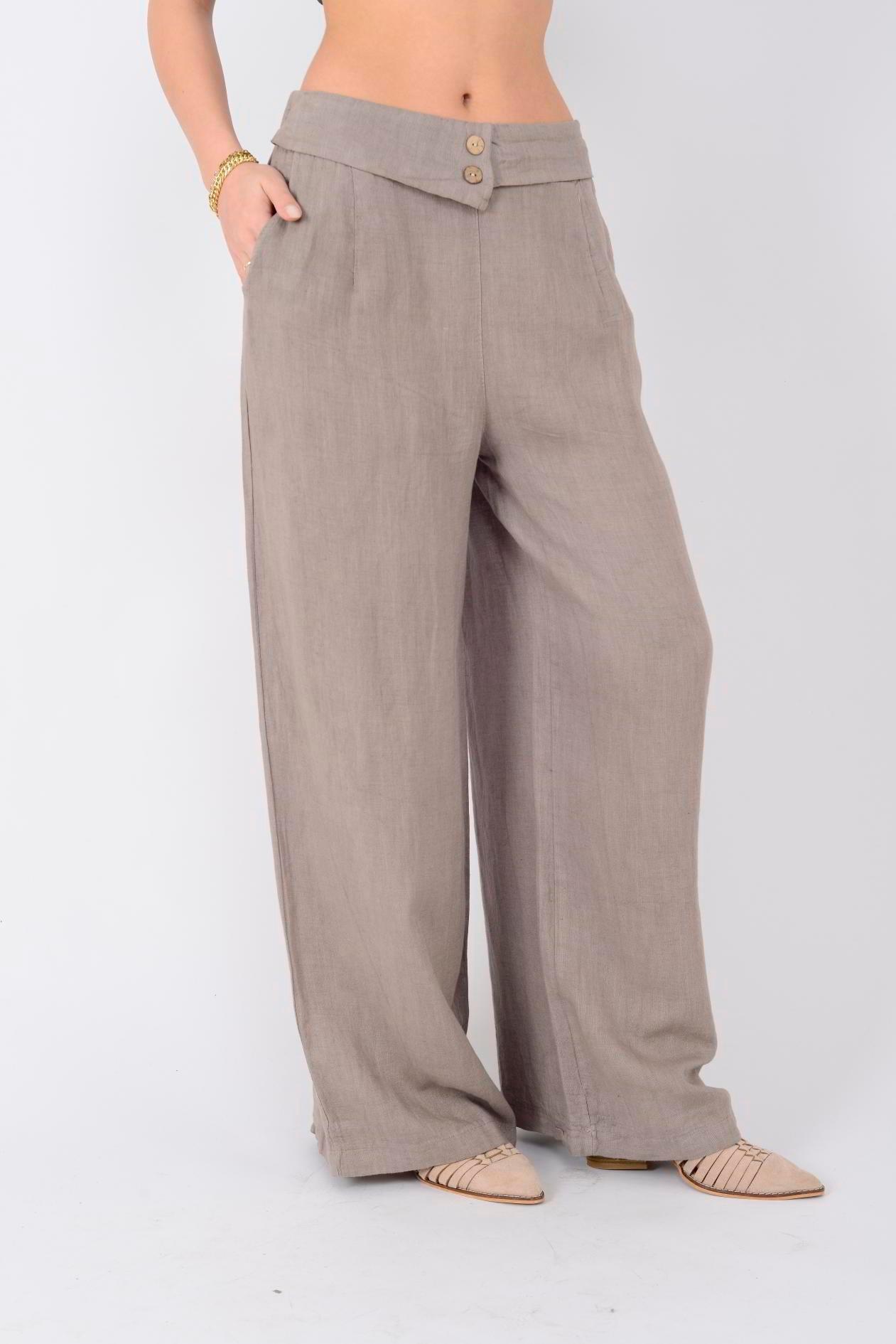2317 Lova İki Düğme Detay Keten Pantolon