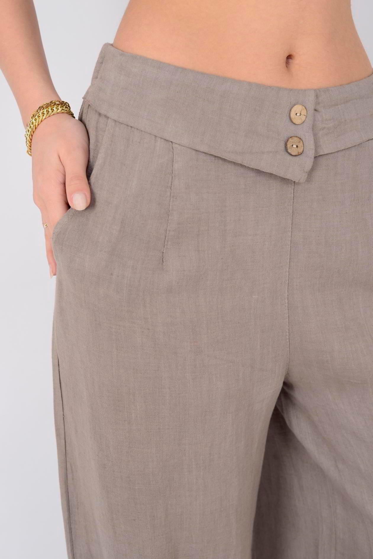2317 Lova İki Düğme Detay Keten Pantolon