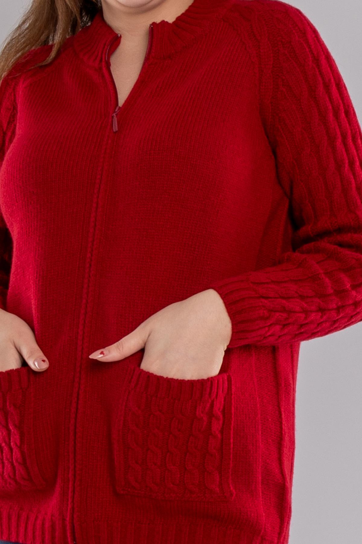 23203 Cebi Kolu Saç Örgülü Fermuarlı Triko Mont