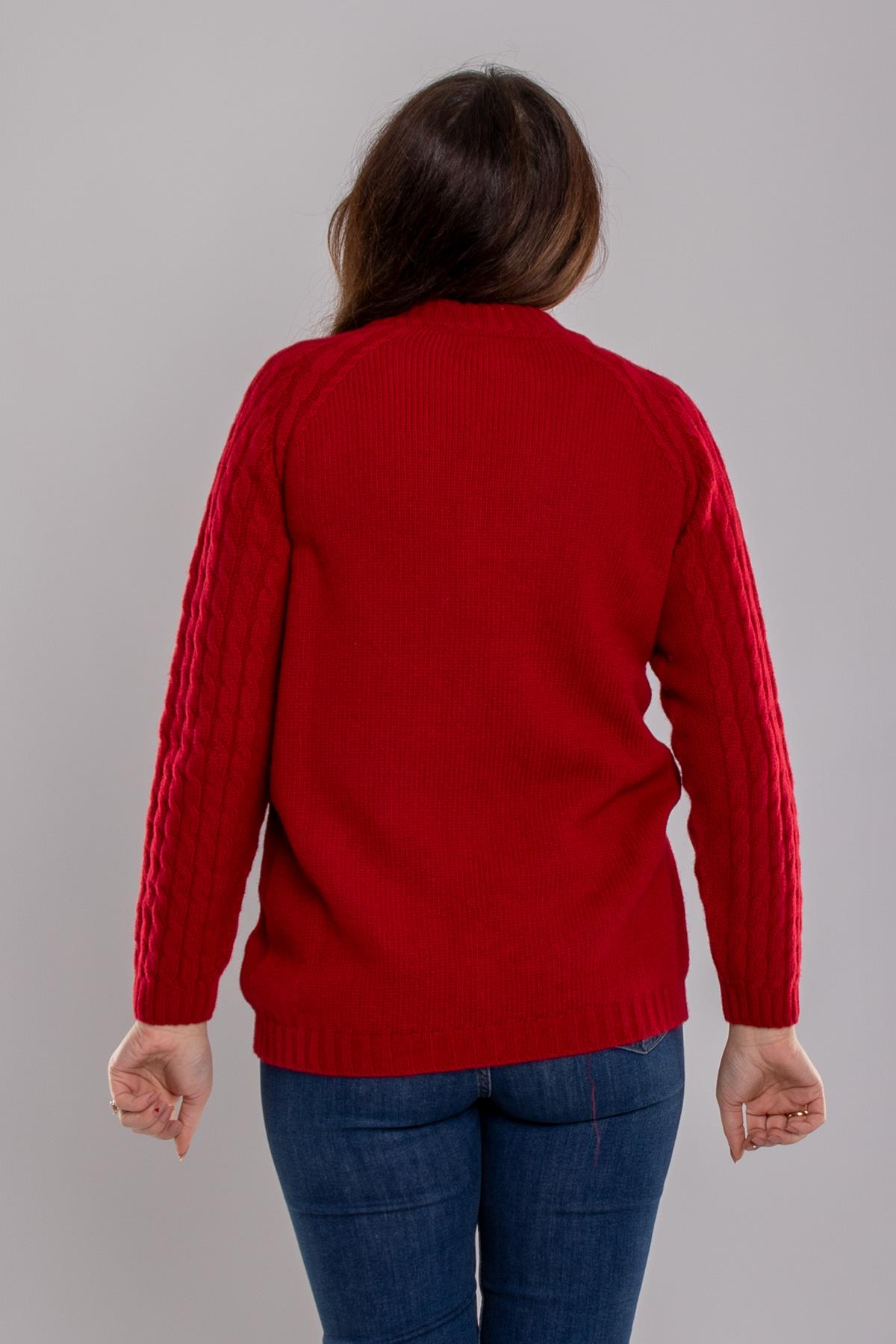 23203 Cebi Kolu Saç Örgülü Fermuarlı Triko Mont