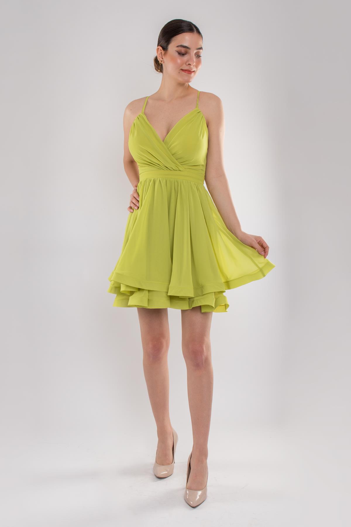 237 İp Askılı Sırt Bağlamalı Kloş Kısa Elbise