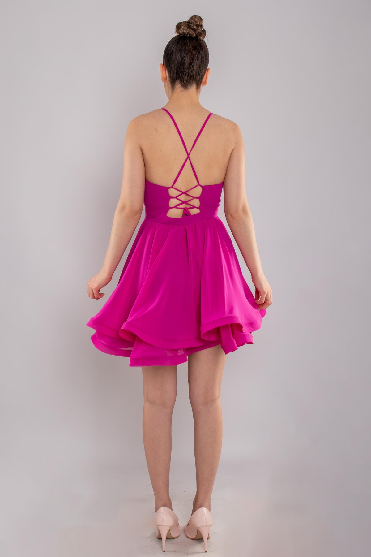 237 İp Askılı Sırt Bağlamalı Kloş Kısa Elbise