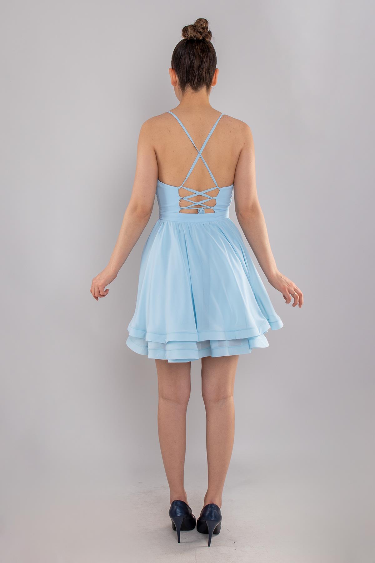 237 İp Askılı Sırt Bağlamalı Kloş Kısa Elbise