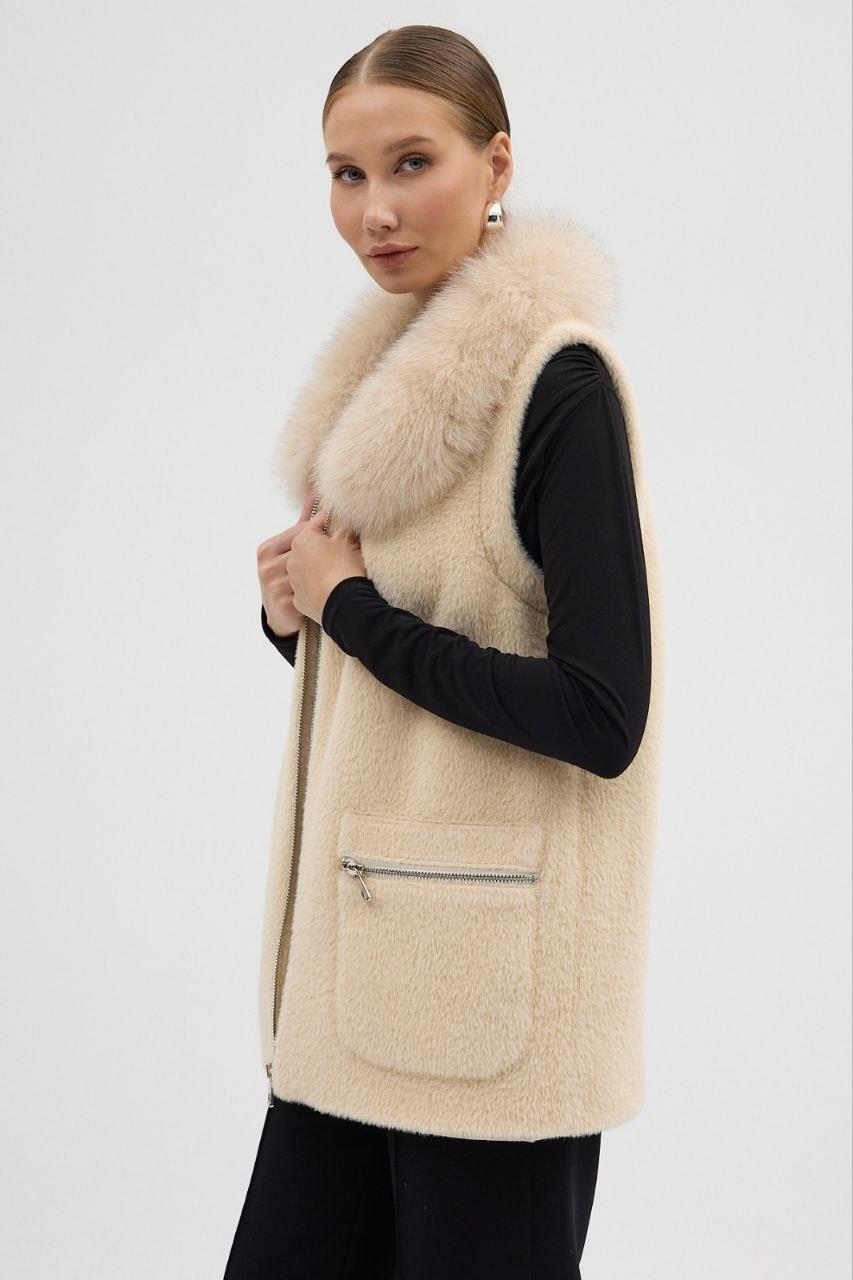 2389 Yaka Kürklü Fermuarlı Cepli Yumoş Yelek