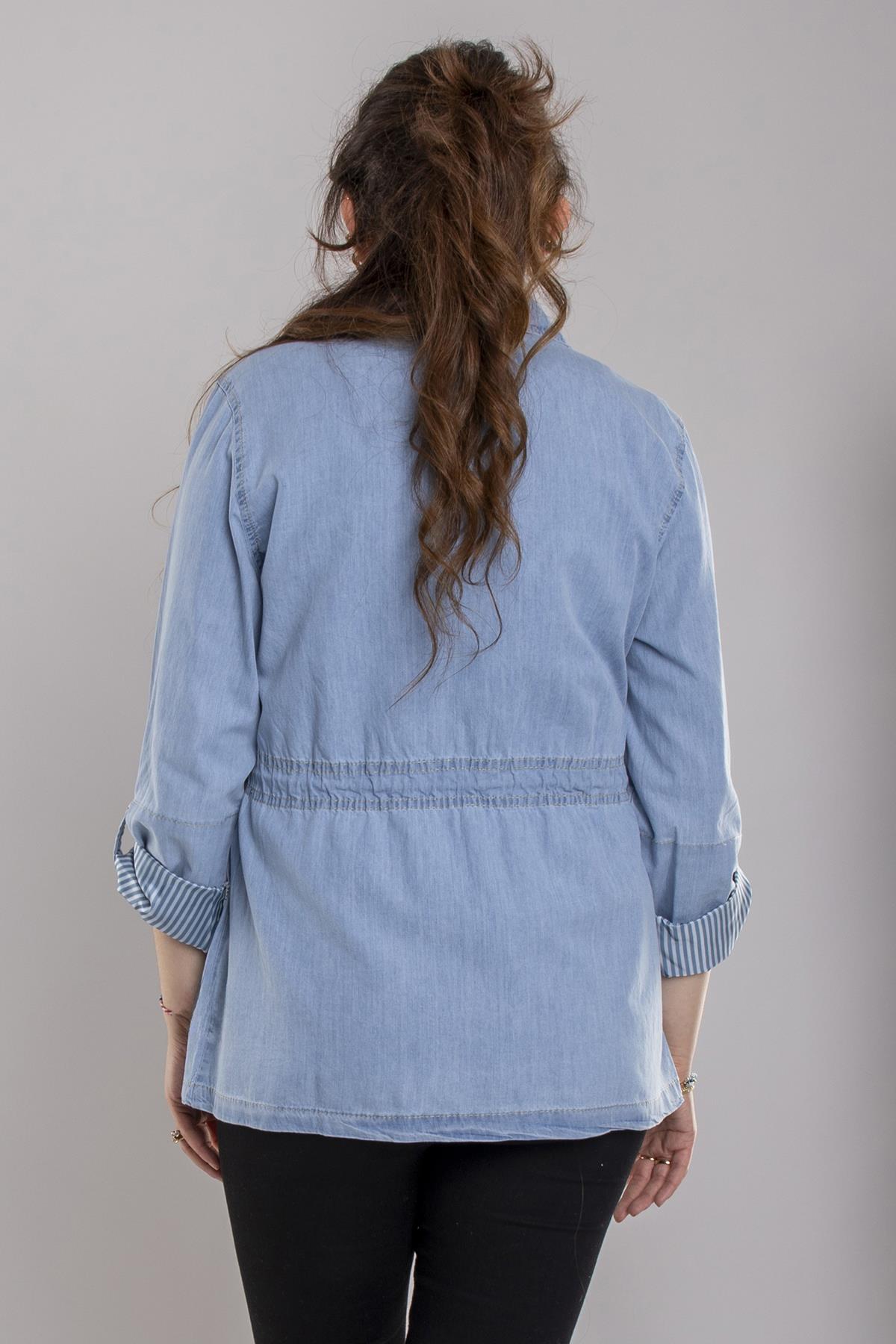 2434 Beli İpli Kol Katlama Pamuk Tencel Kadın Yağmurluk