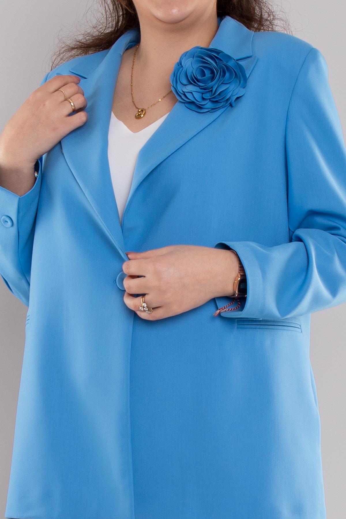 245 Büyük Beden Gül Broşlu Tek Düğme Ceket