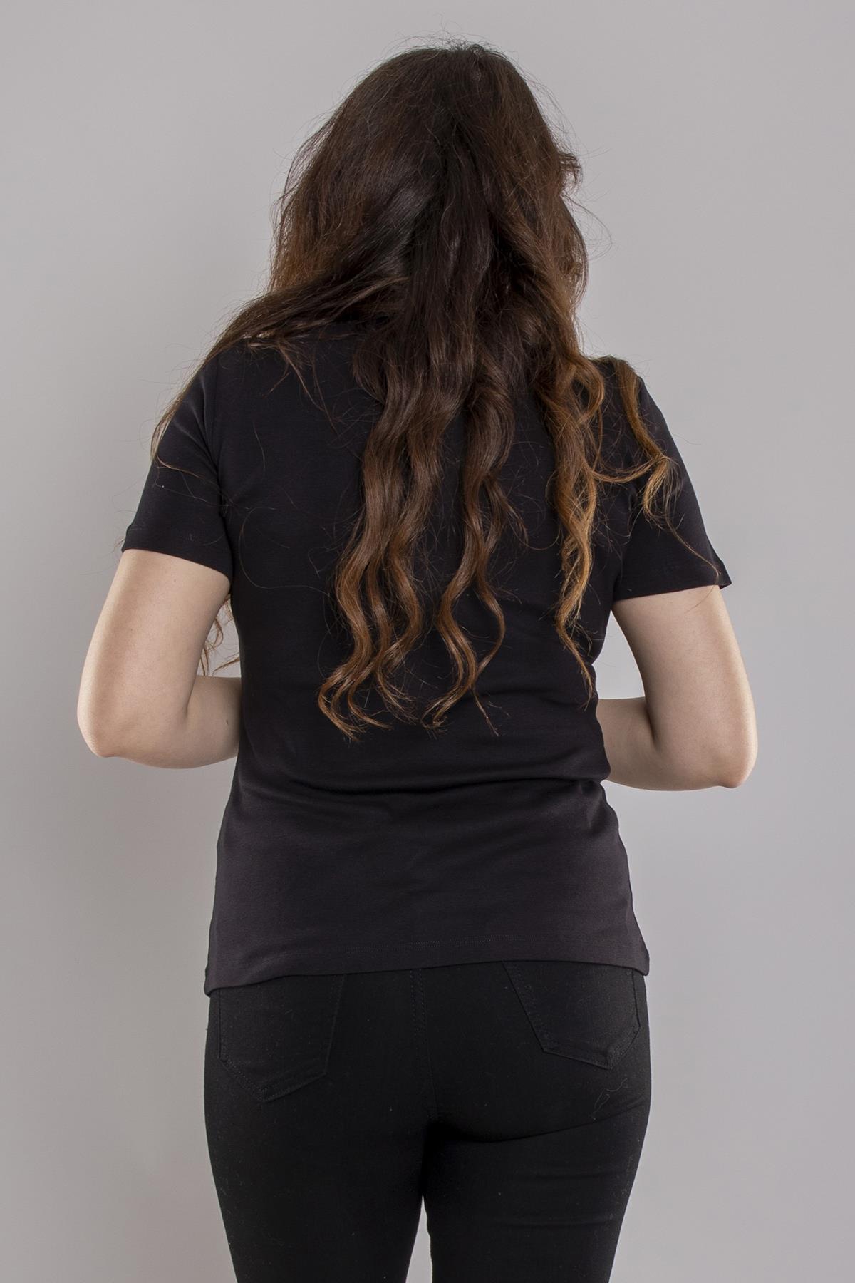 24E008 Yaka Güpür Pamuklu Modal Kısa Kol Bluz