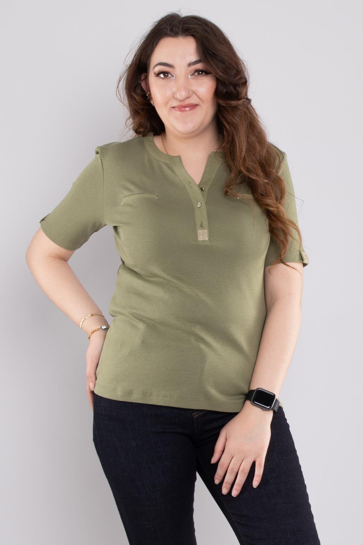 24E013 Vyaka Düğmeli Cepli Kısa Kol Bluz