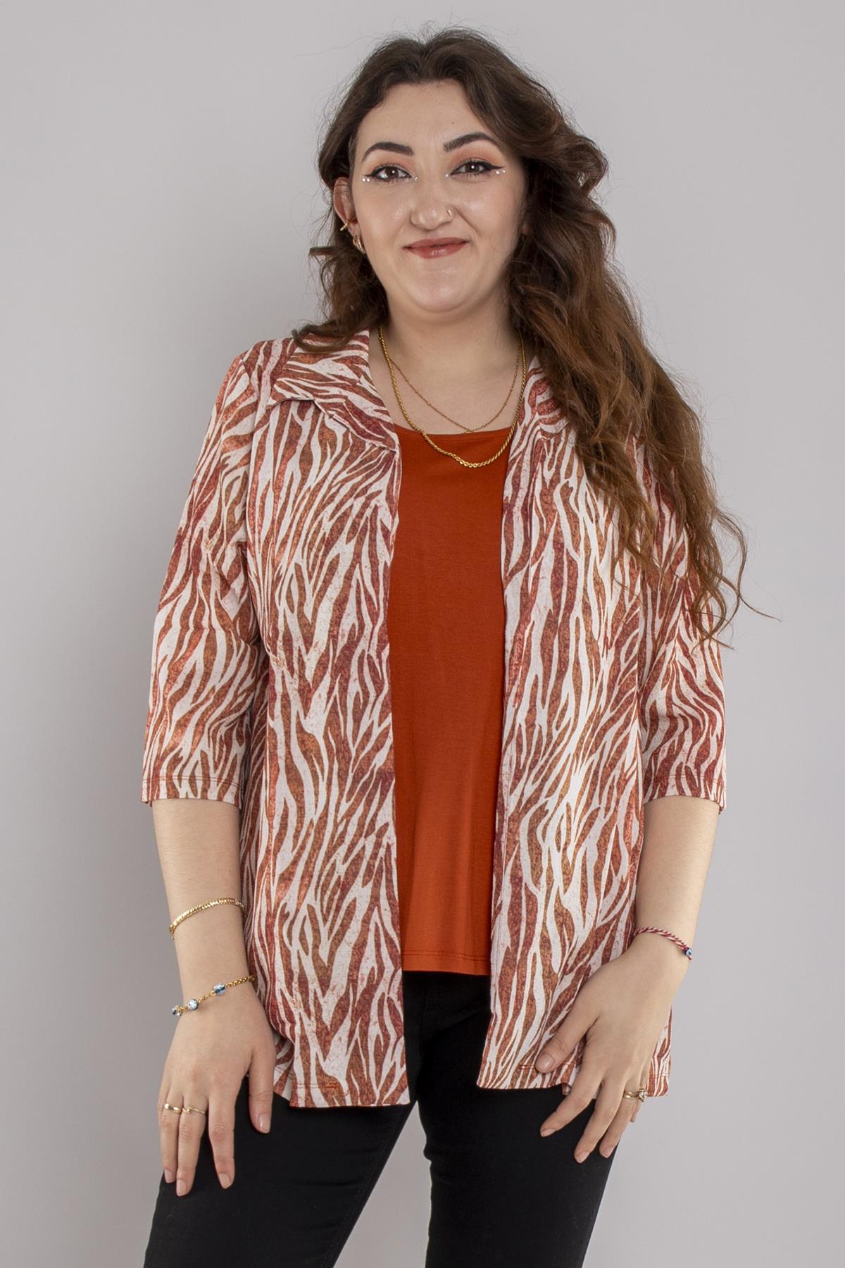 24E051 Atlet Detay Desenli Ceketli Kısa Kol Viscon Bluz