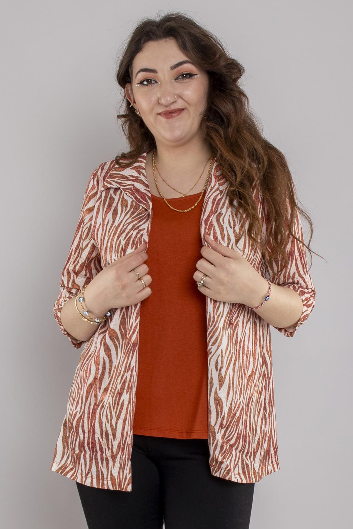 24E051 Atlet Detay Desenli Ceketli Kısa Kol Viscon Bluz