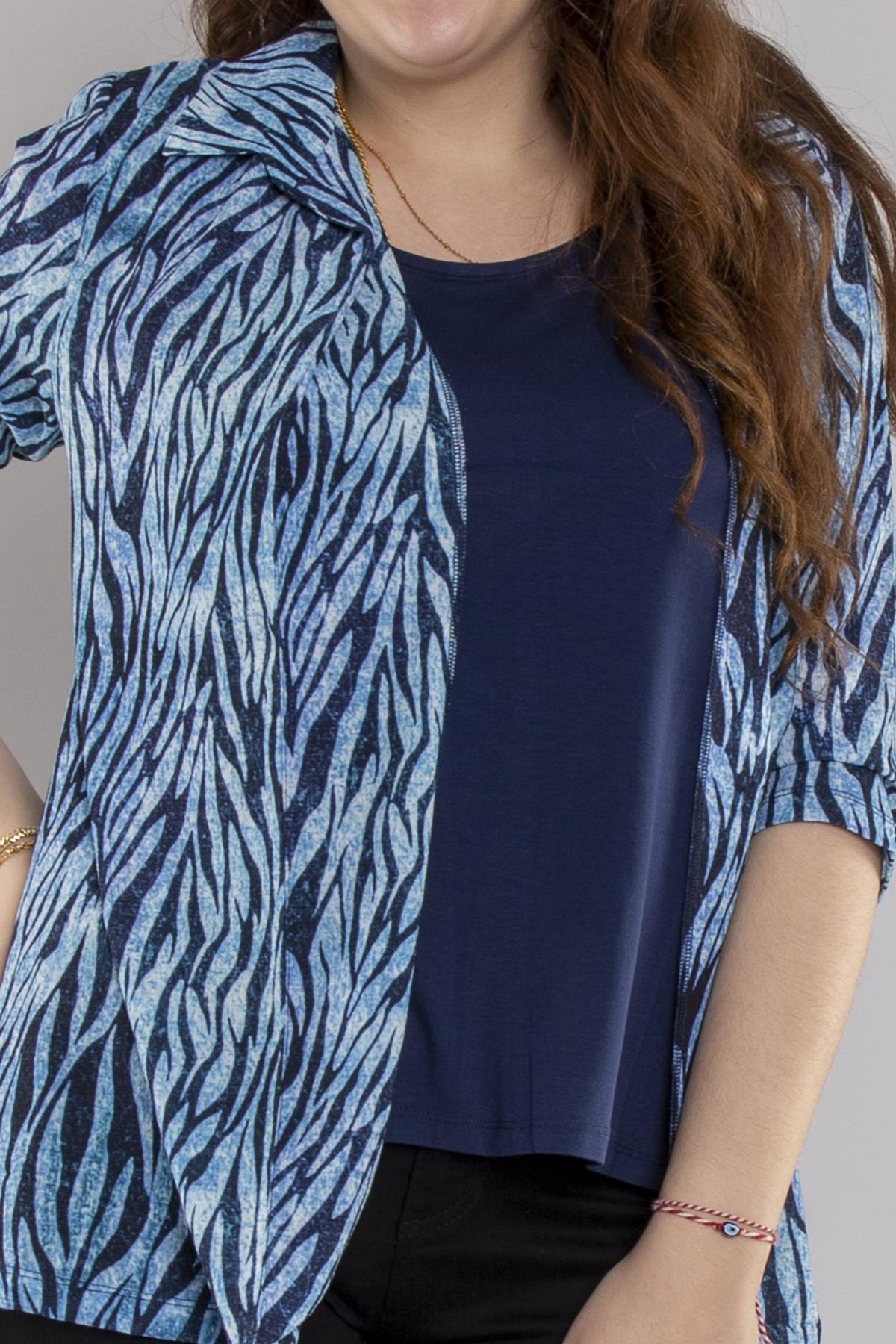 24E051 Atlet Detay Desenli Ceketli Kısa Kol Viscon Bluz