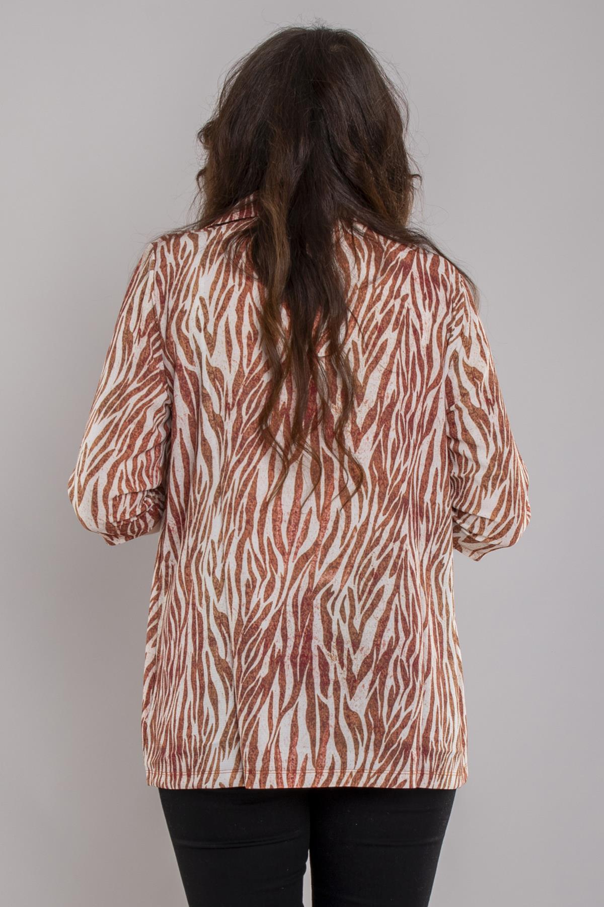 24E051 Atlet Detay Desenli Ceketli Kısa Kol Viscon Bluz