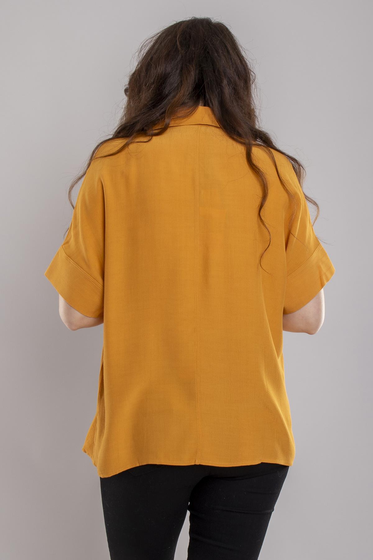 24E065 Düğmeli Düşük Kol Taşlı Viscon Gömlek