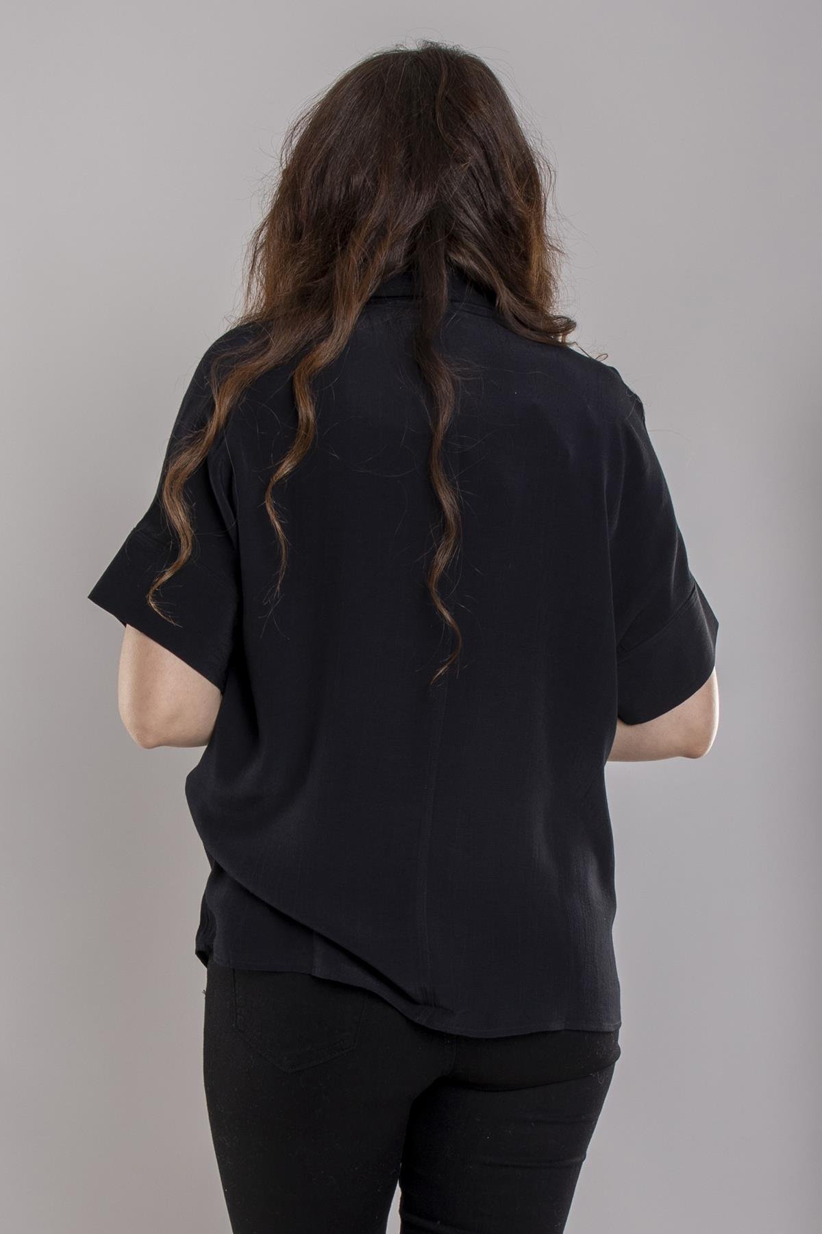 24E065 Düğmeli Düşük Kol Taşlı Viscon Gömlek