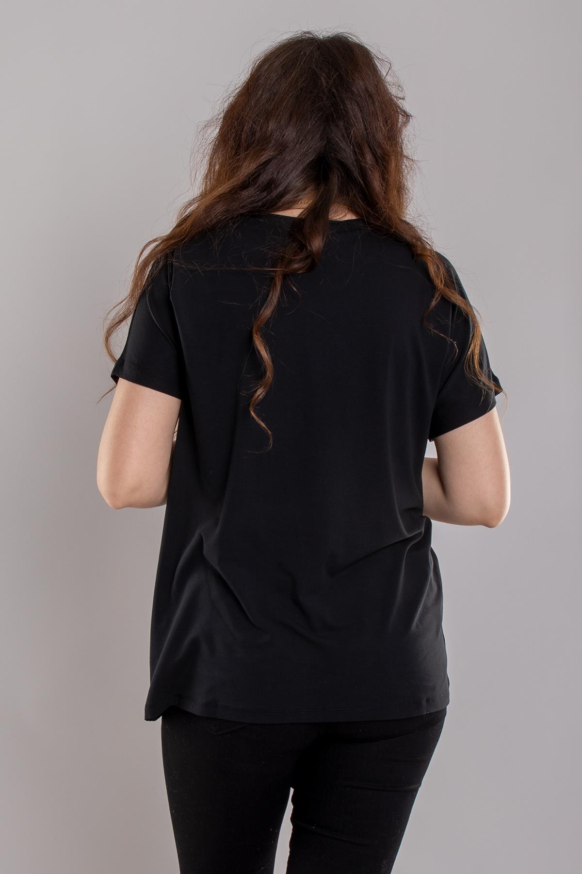 24E105 Yıldız Taş Baskılı Kısa Kol Viscon Bluz