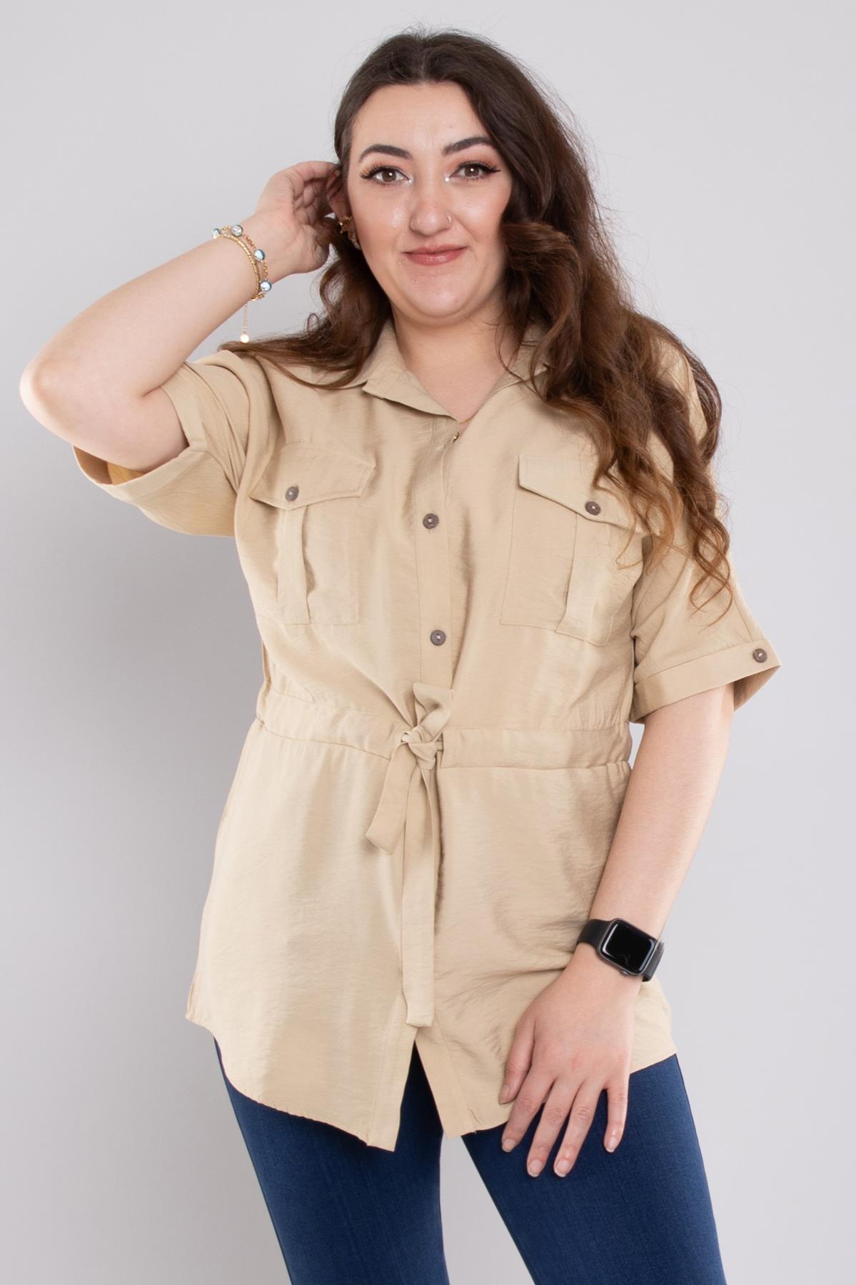 24E112 Cepli Kuşak Detay Viscon Gömlek Ceket