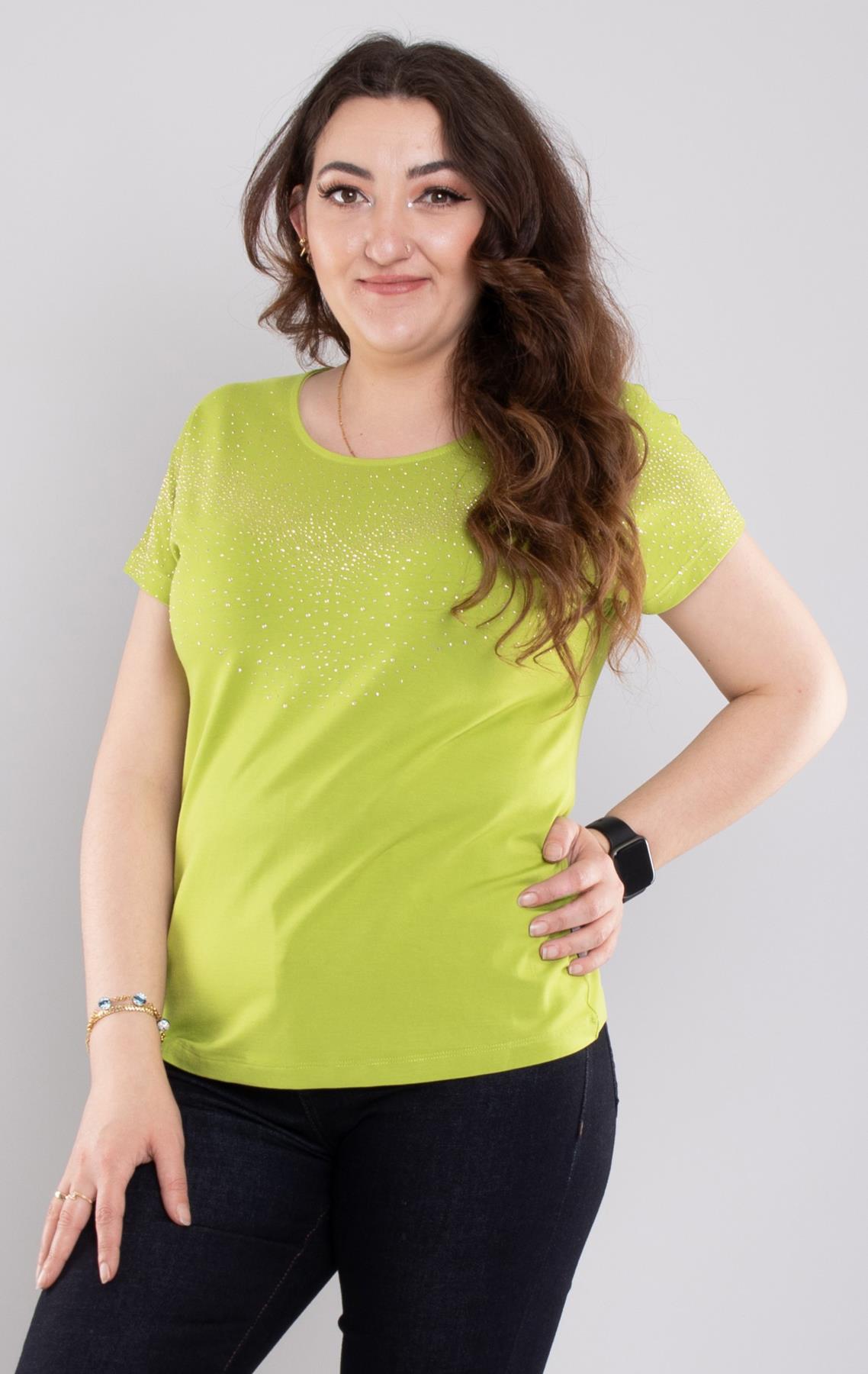 24E116 Serpme Taşlı Bisiklet Yaka Kısa Kol Bluz