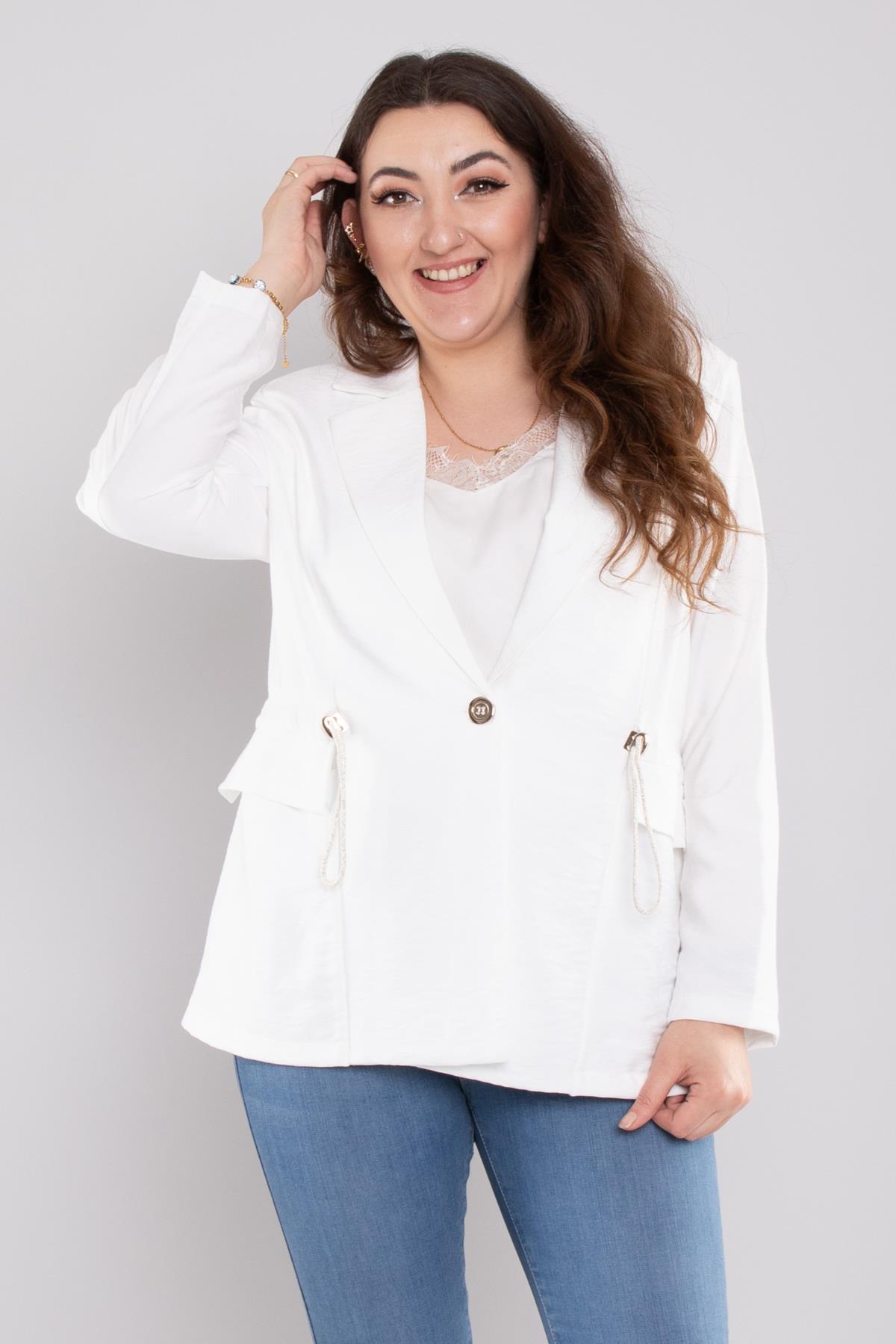 24E134 Tek Düğme Beli İpli Erkek Yaka Viscon Ceket