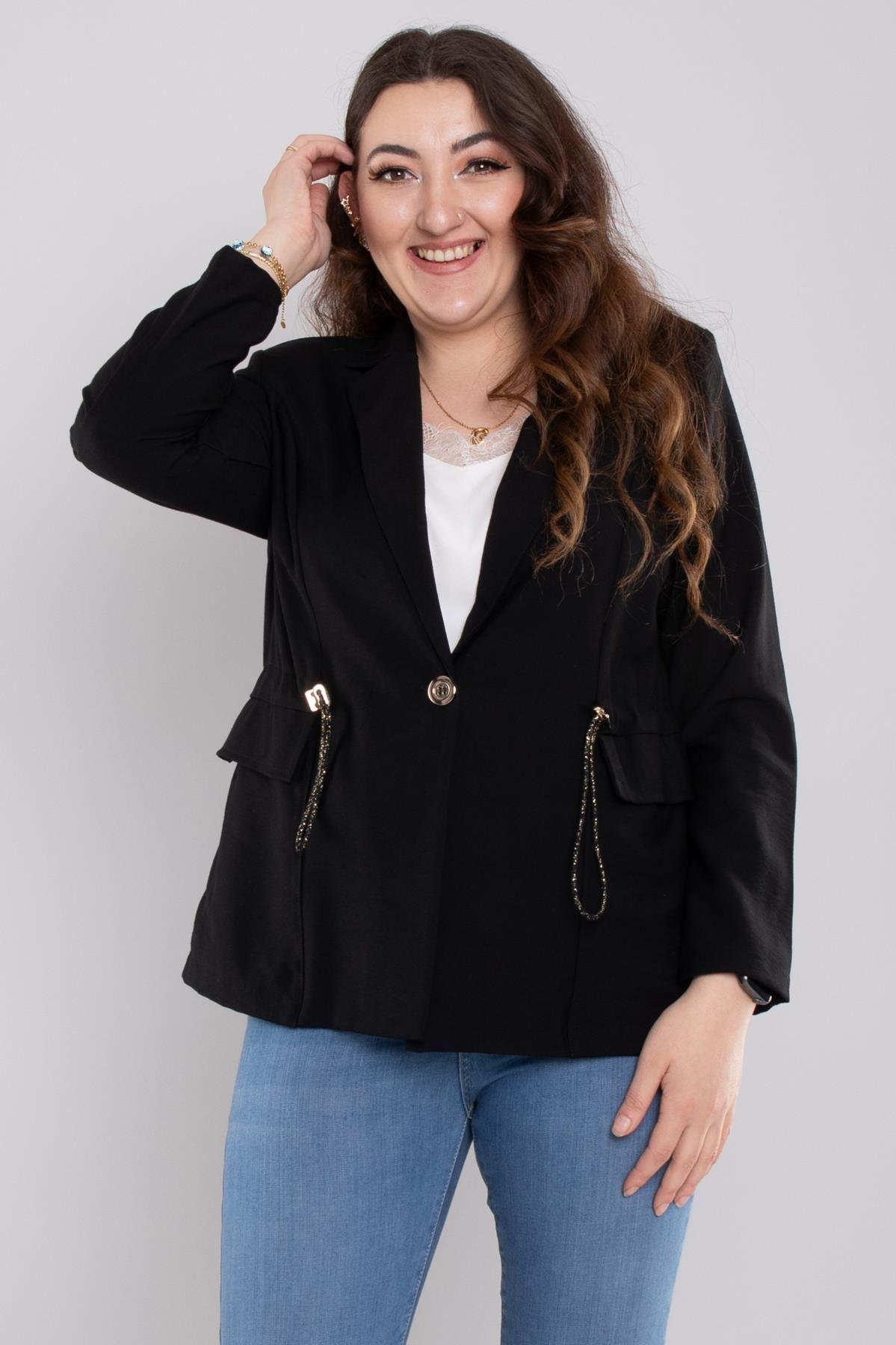 24E134 Tek Düğme Beli İpli Erkek Yaka Viscon Ceket