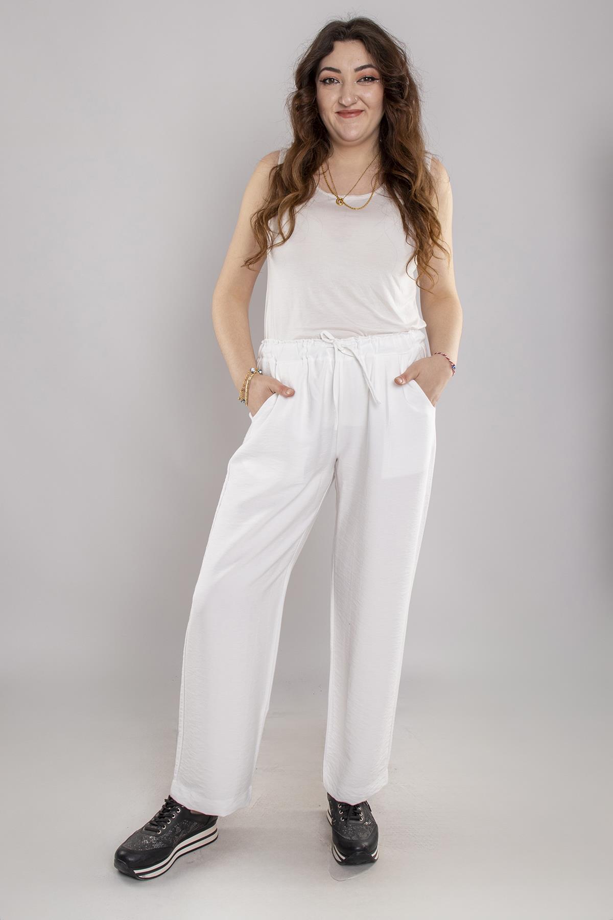 24E161 Beli Lastikli Viscon Pantolon