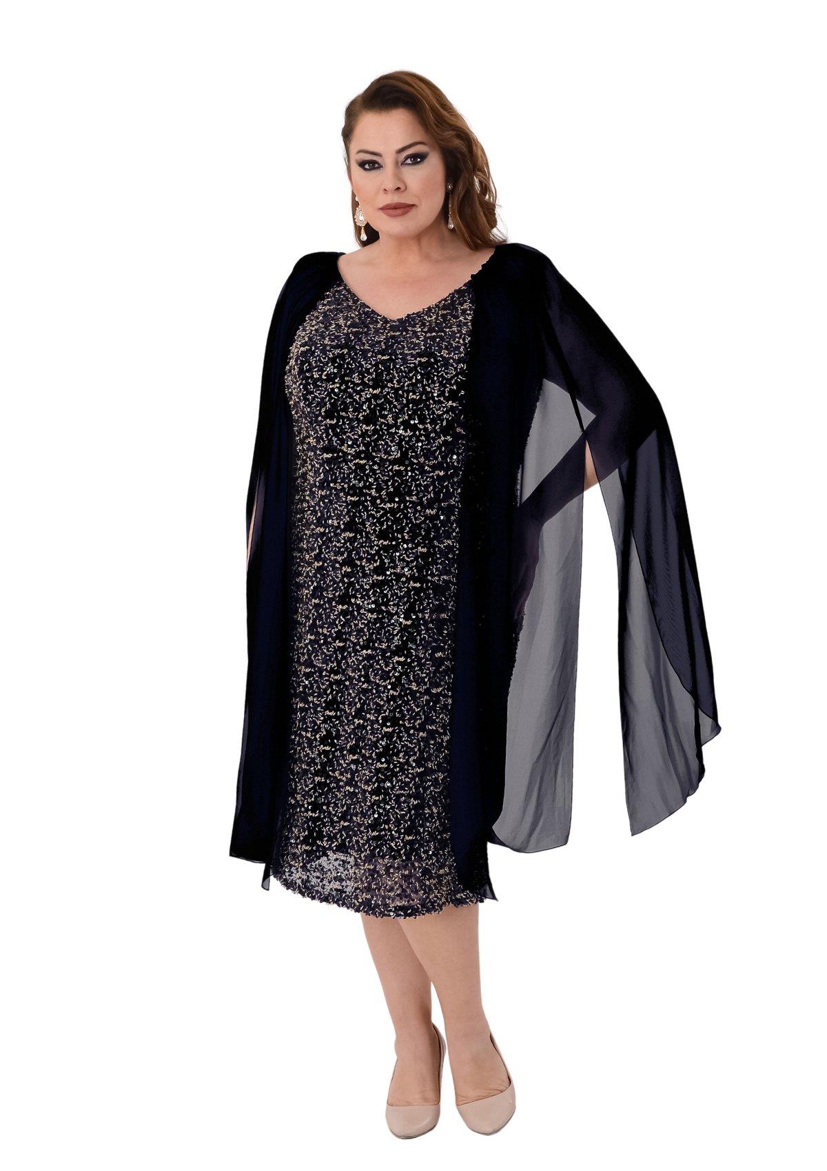 2540 Büyük Beden Vyaka Pulpayet Pelerin Kol Kısa Elbise