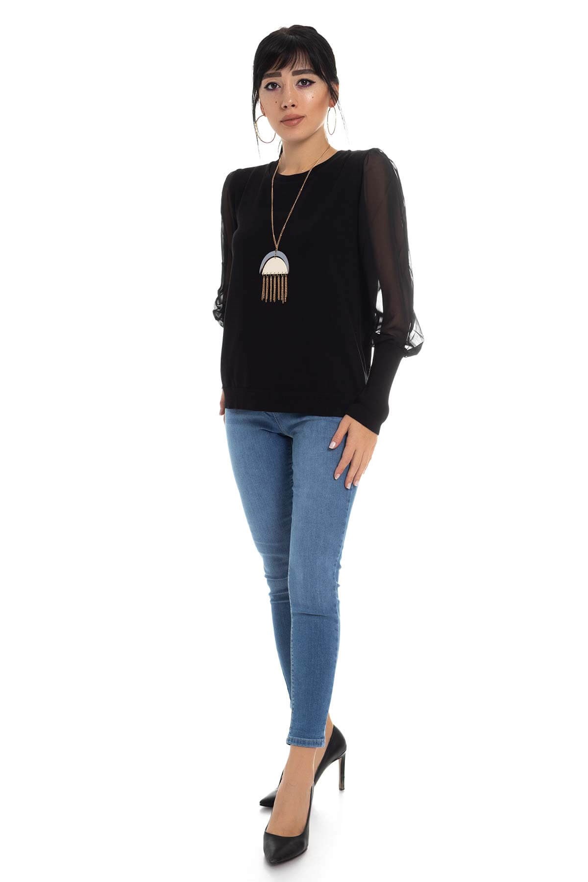 259 Bis.Yaka Şifon Kol Triko