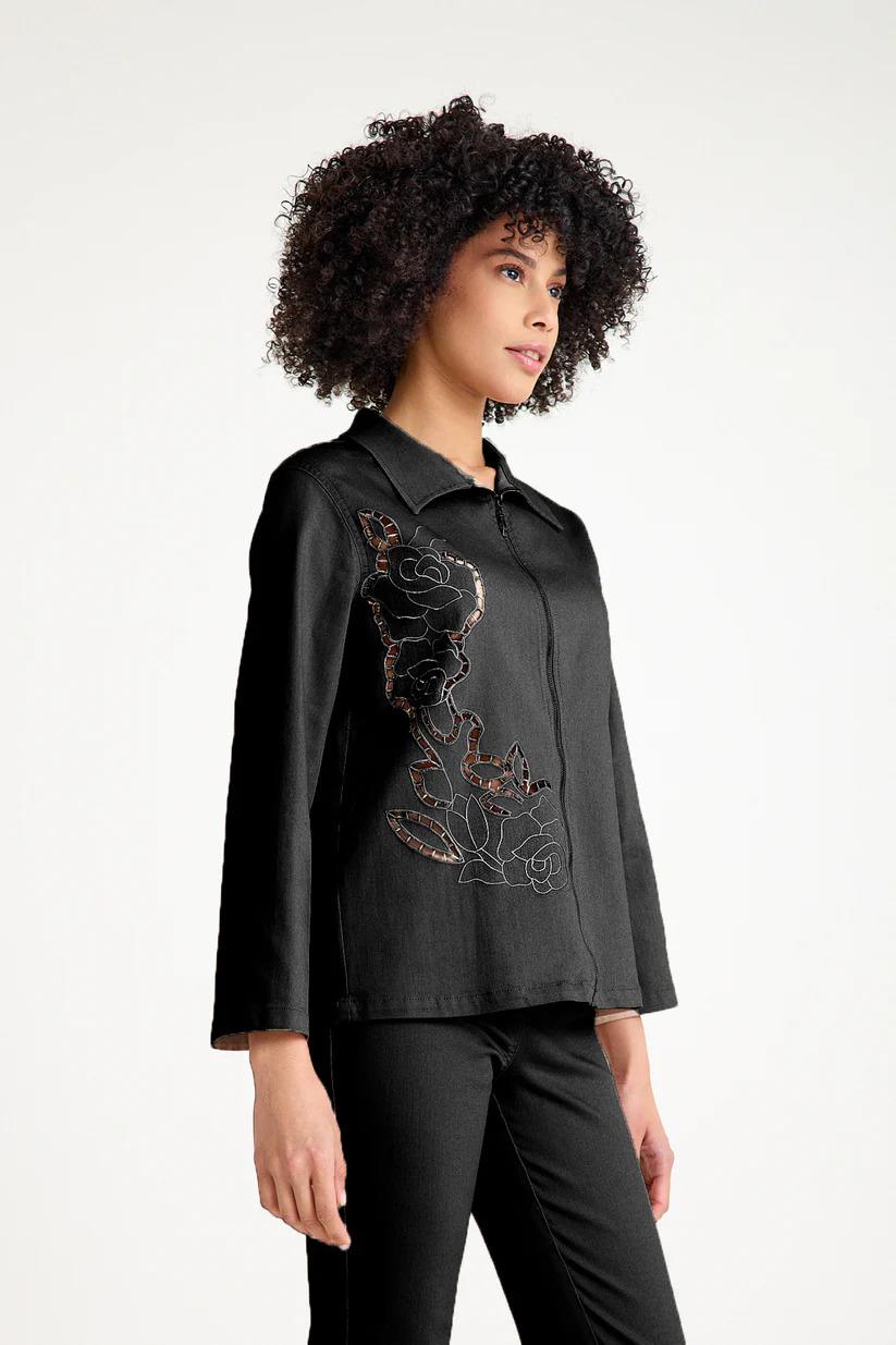 25YC85 Brode İşlemeli Fermuarlı Ceket