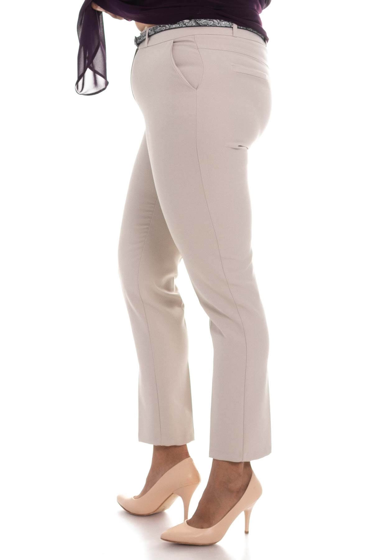 2603 BB Kemerli Pamuklu Cepli Krep Pantolon