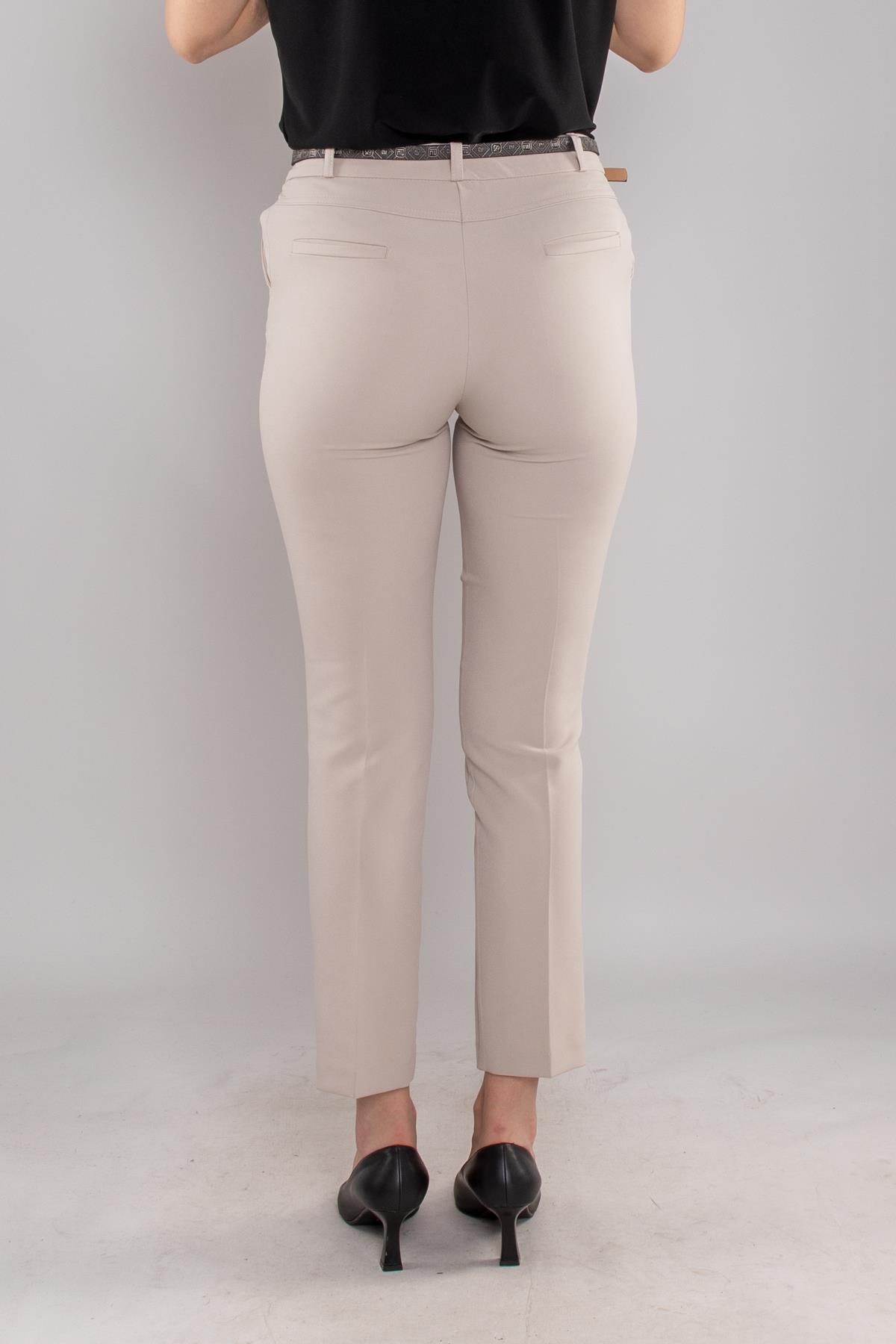 2603 Kemerli Pamulu Cepli Krep Pantolon