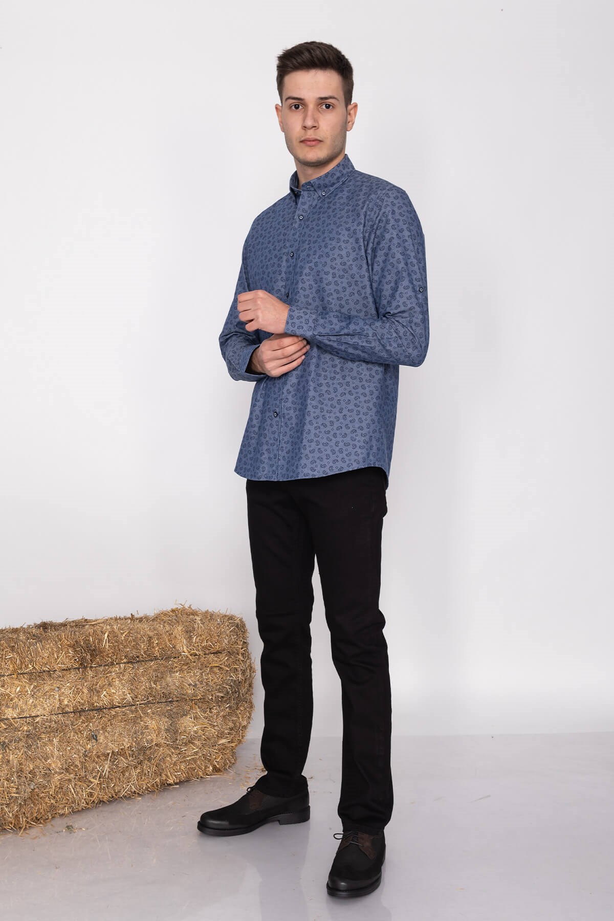 2680 SF Kendinden Desenli Uzun Kol Gömlek