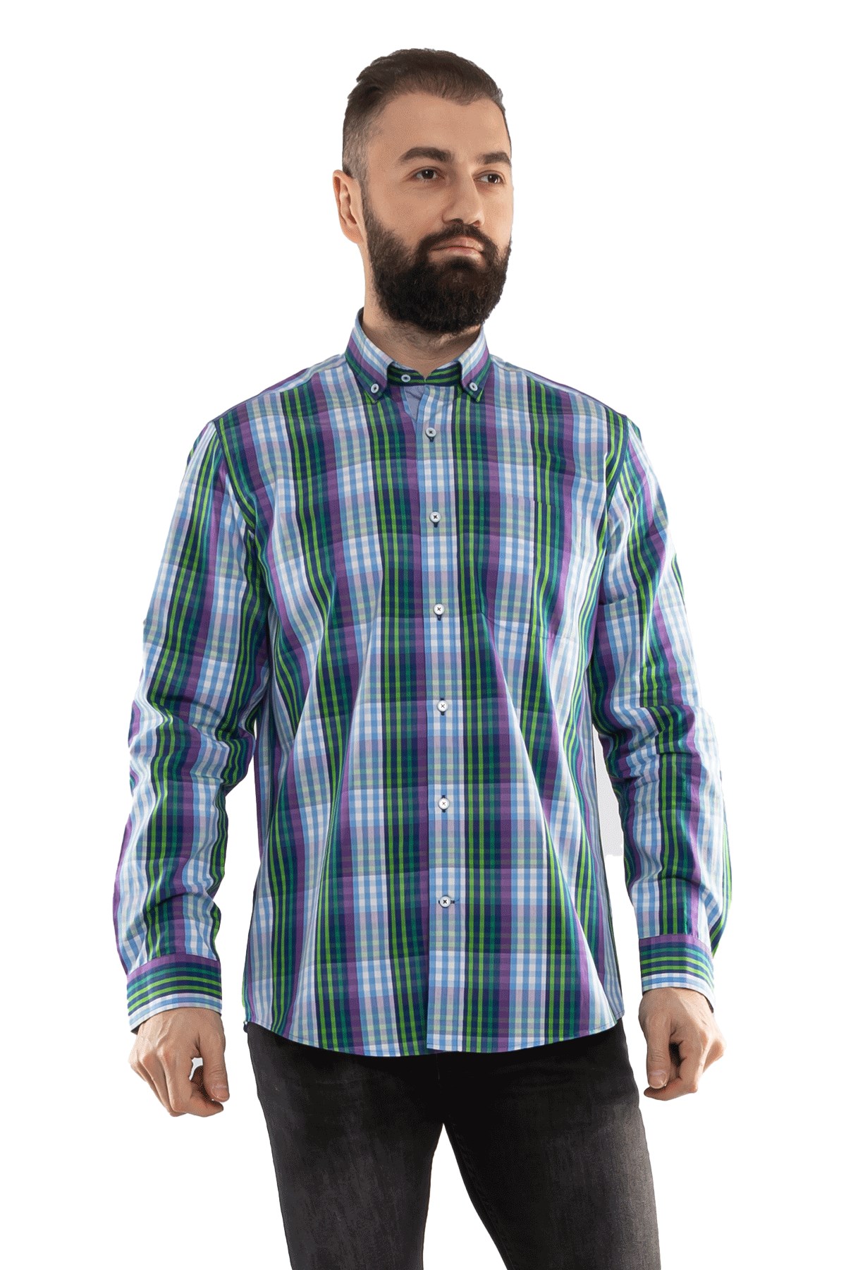 2725 VİP Minik Kareli Uzun Kol Gömlek