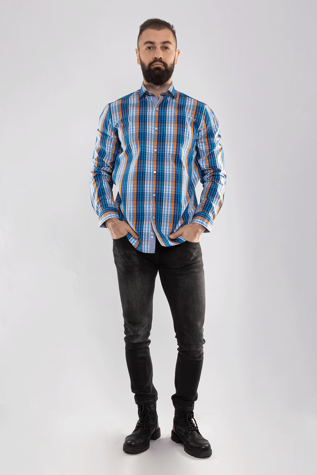 2725 VİP Minik Kareli Uzun Kol Gömlek